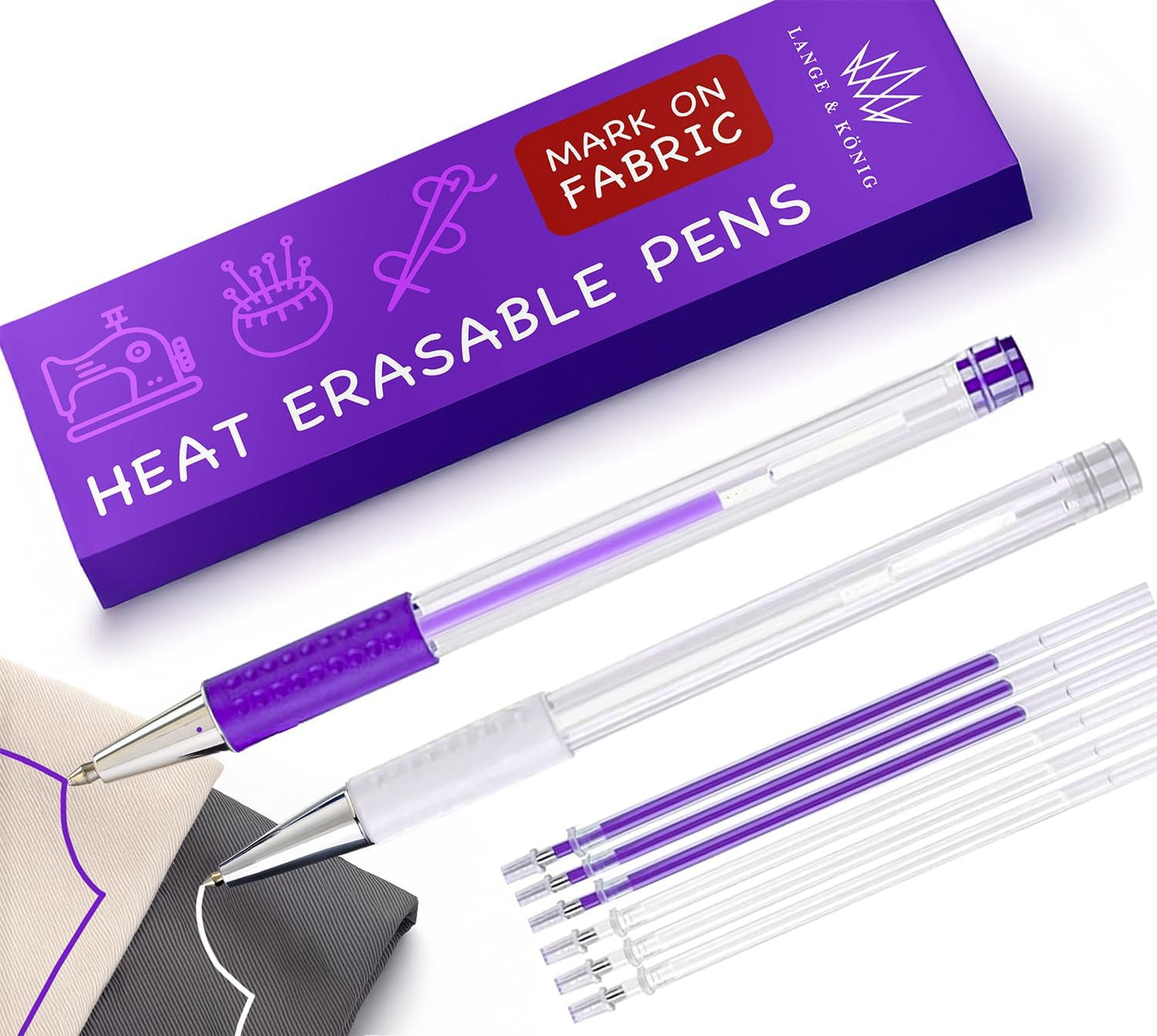 Lange & König Heat Erasable Fabric Marking Pens for Sewing - Sewing supplies quilting supplies sewing accessories sewing gifts quilting gifts embroidery supplies