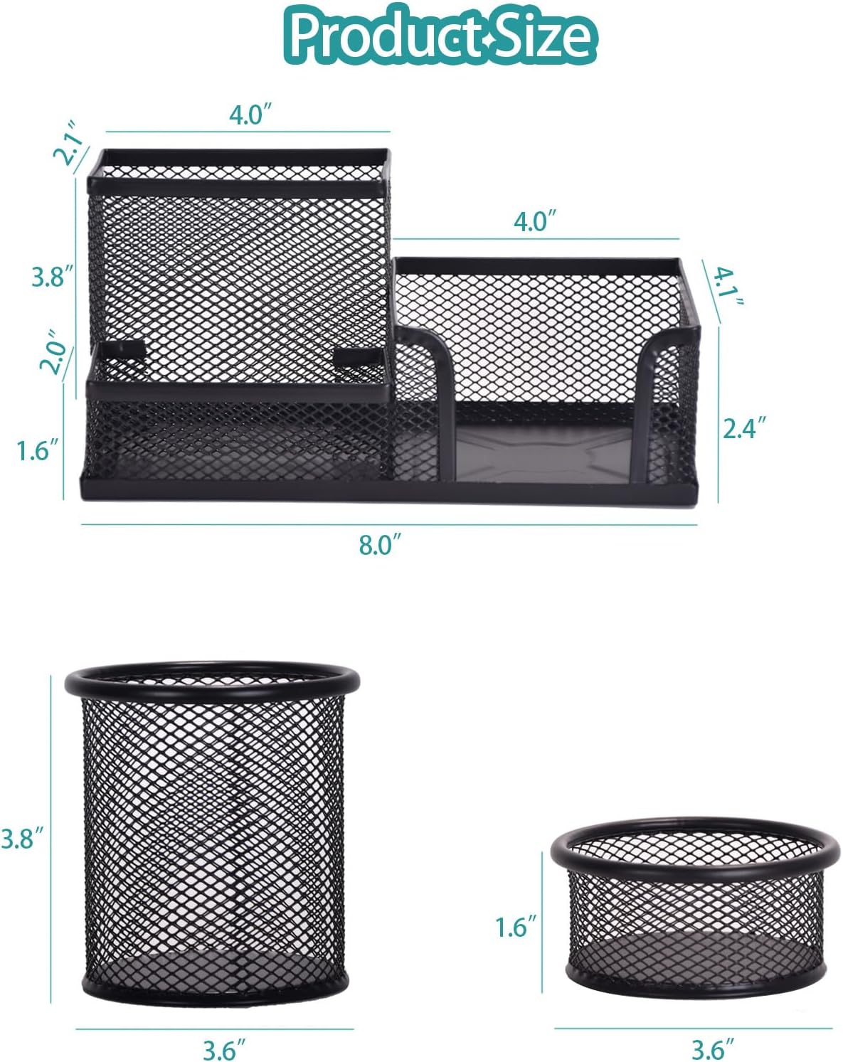 Mesh Desk Organizer, Set of 3 Pen Holder Office Desk Accessories with Pencil Holder Sticky Note Holder, Pencil Cup and Paperclips Cup