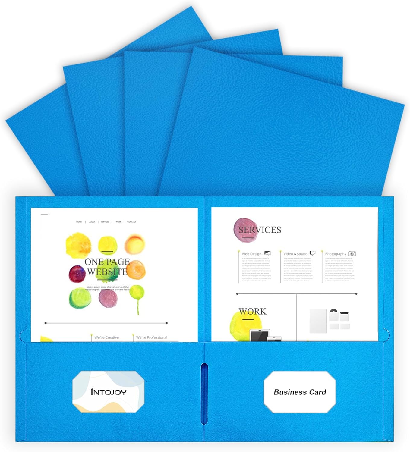 Folders with Pockets,IntoJoy 50 Pack 2 Pocket Folders Fit Letter Size Paper File Folders for School Office Business Home Filing Resume Portfolio (Blue)