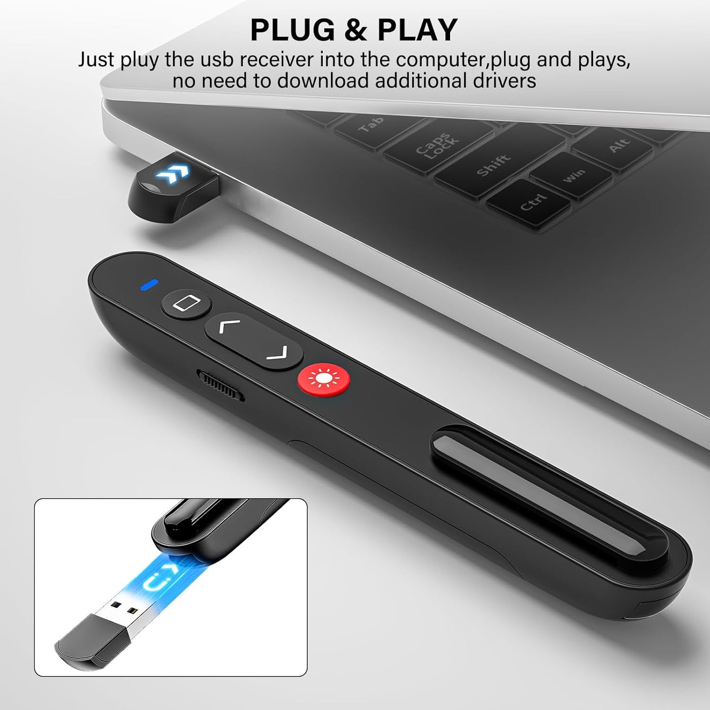 Presentation Clicker Remote Pointer Cat Toy, Wireless Presenter Presenter Clicker USB Control for PowerPoint Presentations, PPT Clicker Remote with Red Light Pointer for Cats Dogs