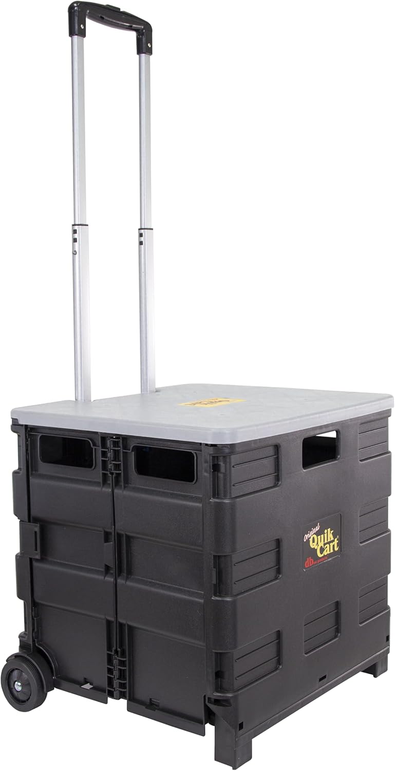 dbest products Quik Cart Collapsible Rolling Crate on Wheels for Teachers Tote Basket 80 lbs Capacity, Made from Heavy Duty Plastic and Used as a Seat, Grey