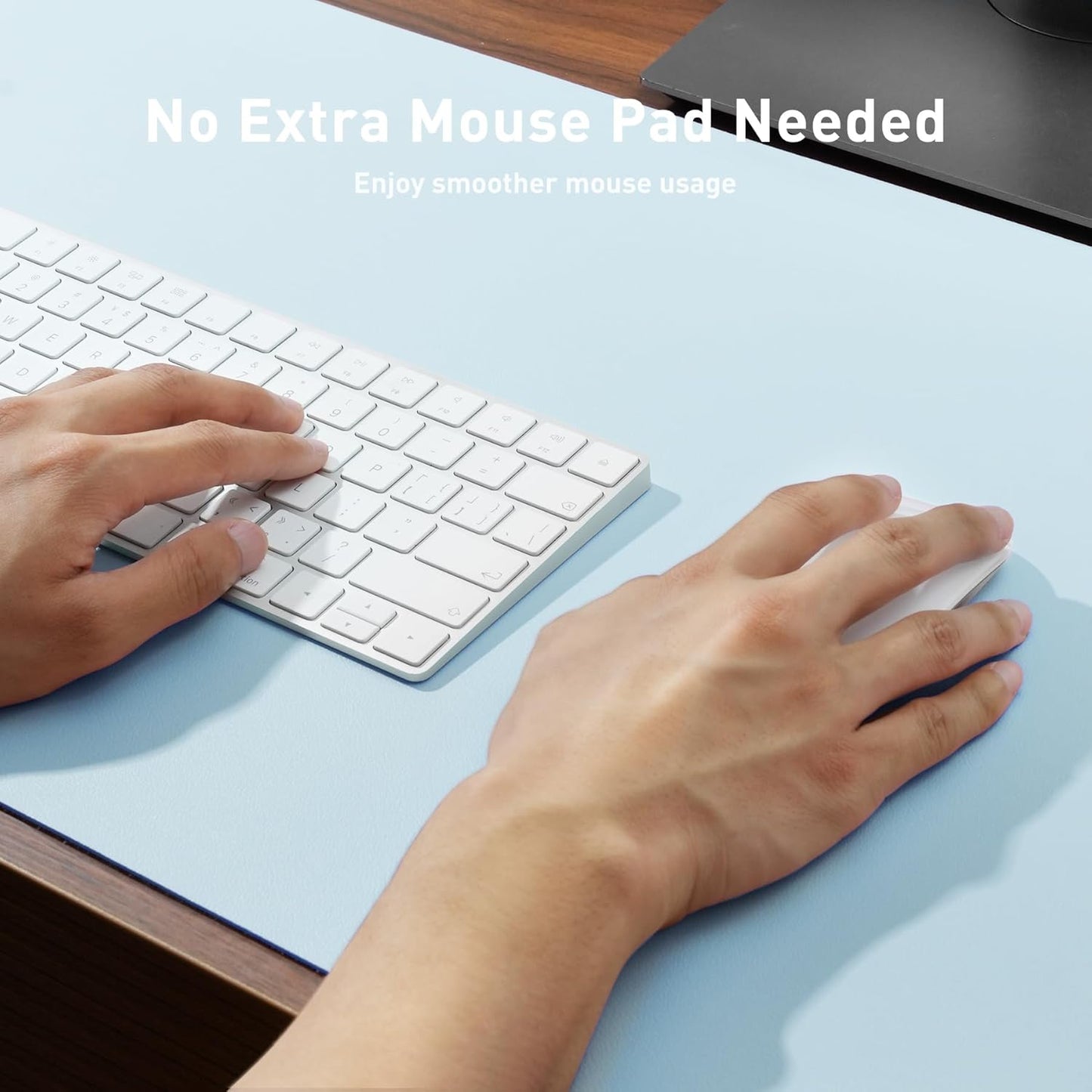 Aothia Leather Desk Pad Protector, Office Desk Mat, Large Mouse Pad, Non-Slip PU Leather Desk Blotter, Laptop Desk Pad, Waterproof Desk Writing Pad for Office and Home (48"x17", Baby Blue)