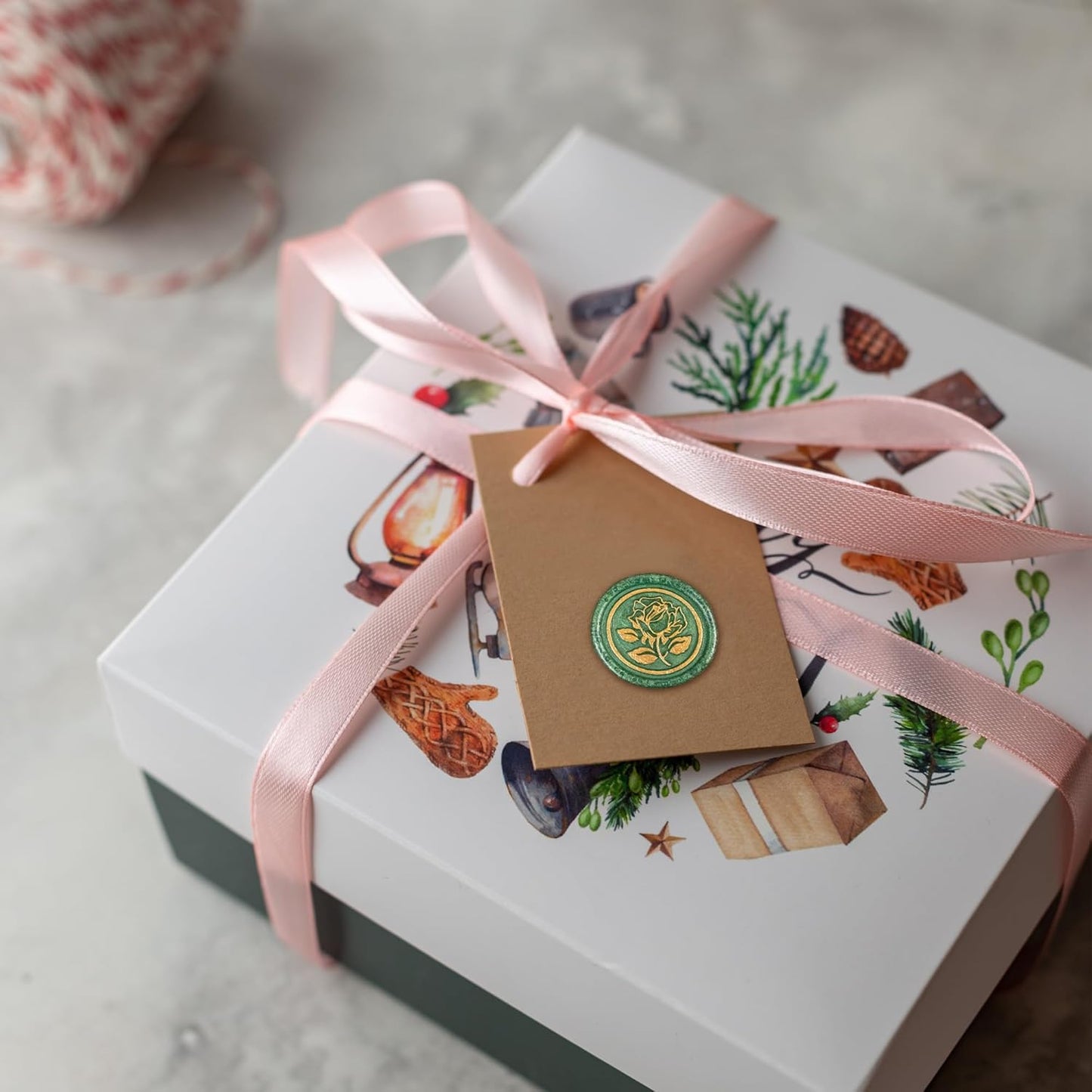 50Pcs Gold & Green Wax Seal Stickers - Handmade Envelope Seals, Self-Adhesive Wax Stickers for Wedding Party Invitations, Envelope, Gift Wrap, Christmas (Gold Rose Style, Green)