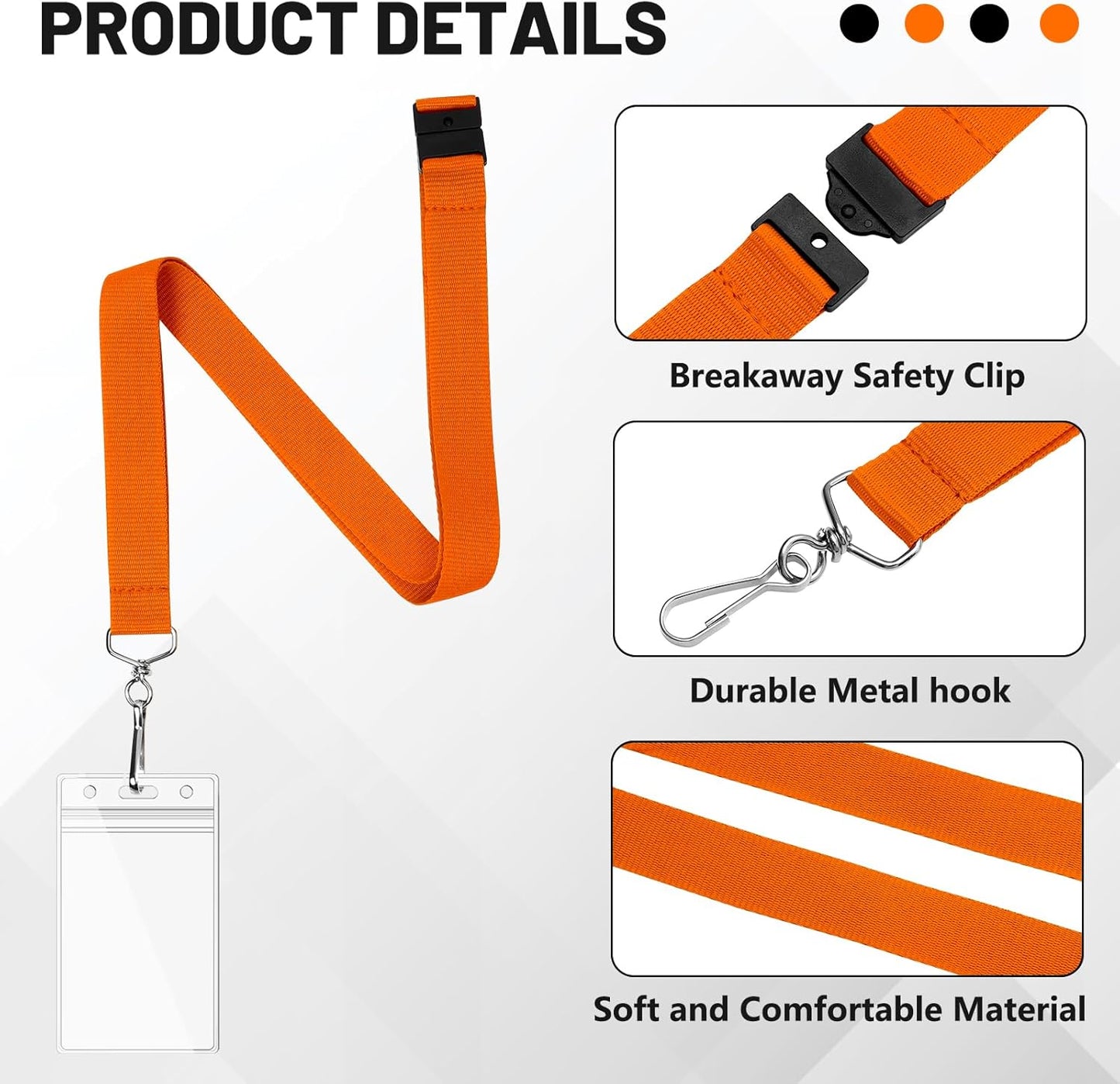 24-Pack Orange Breakaway Lanyards with Waterproof Badge Holders, Metal Hook, Polyester Neck Straps for ID Cards, Events, Office, and Schools