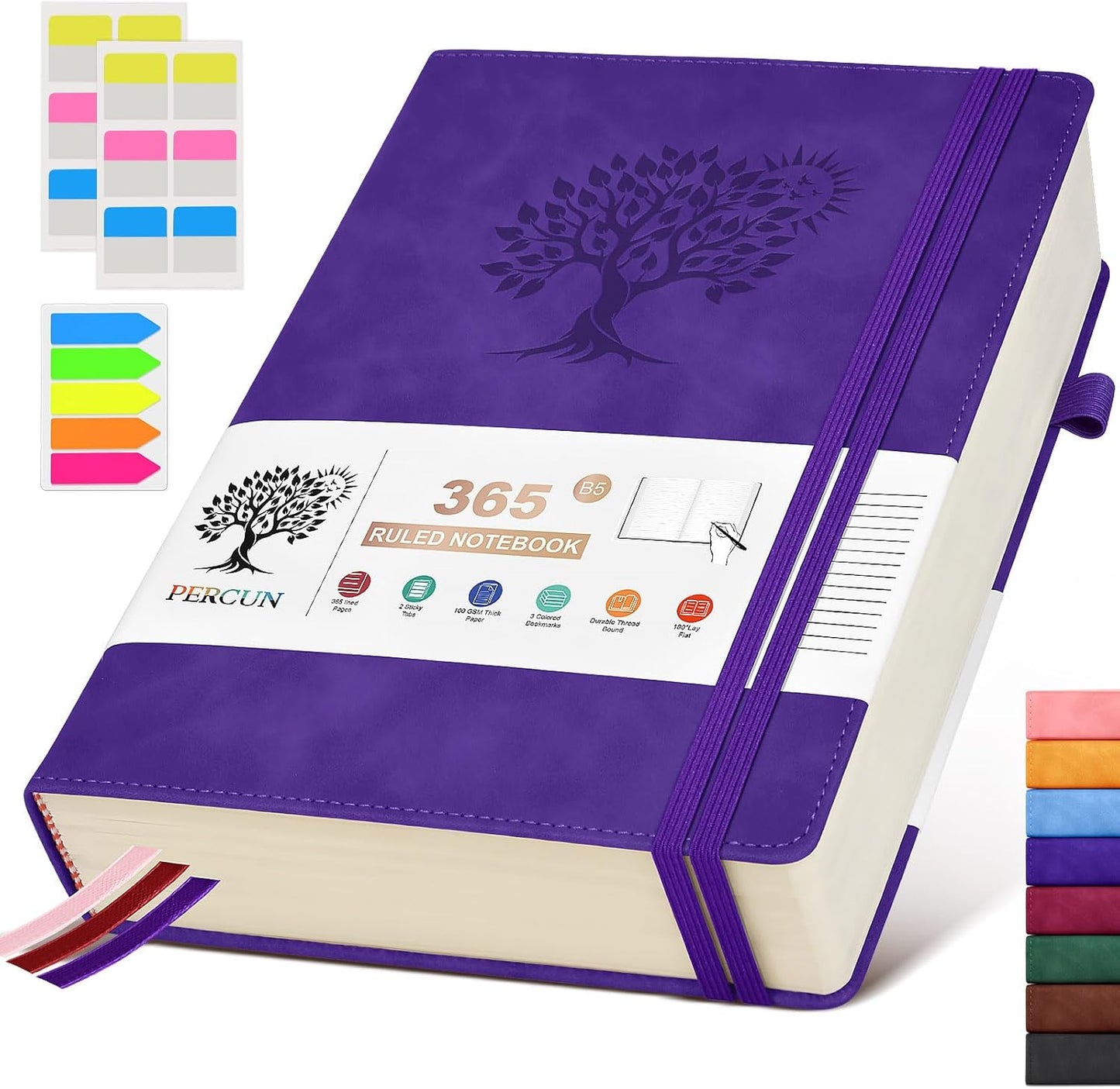 B5 Lined Journal Notebook - 365 Page Large Leather Journals for Writing Women Men，Hardcover Notebook with 100Gsm Thick Pages，Daily Diary for Travel, Work，School，College Ruled (7.6" x 10.3")