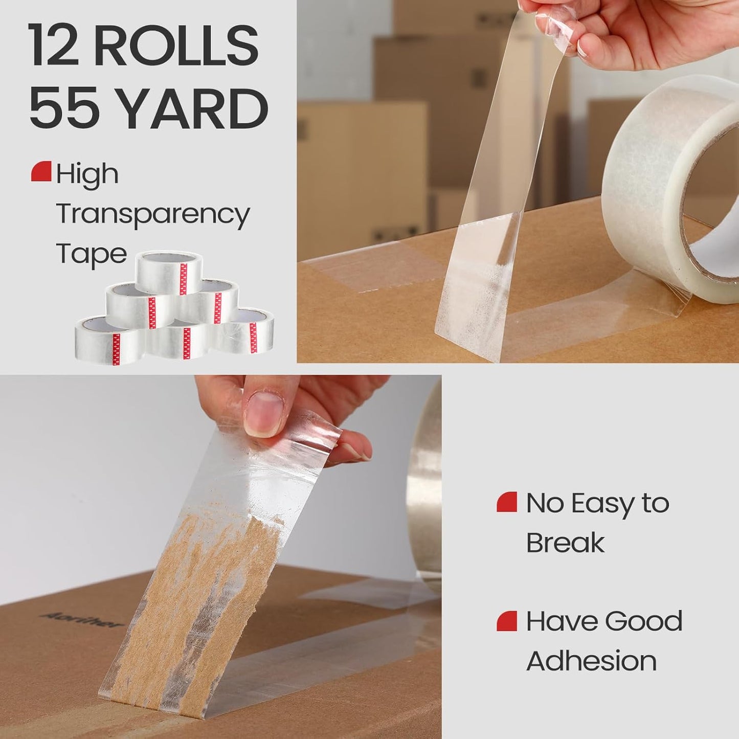 2 Pack Packing Tape Dispenser Gun with 12 Roll Packing Tape 2 Inch Gun 2.7 Mil Heavy Duty Packaging for Shipping, Moving, Carton and Box Sealing(Red)