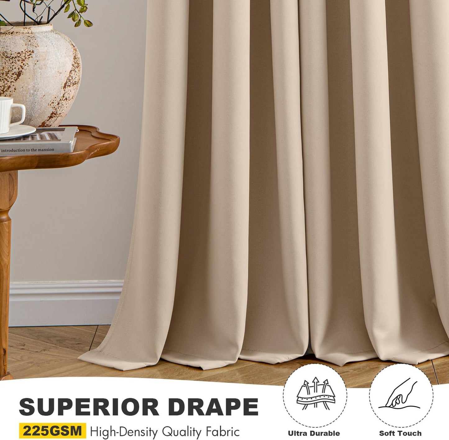 MIULEE Beige Blackout Curtains - Bedroom Window Treatment Curtains Thermal Insulated Room Darkening Drapes for Living Room Kitchen Grommet Top Light Blocking Drapery, 40 x 45 Inches Long, 2 Panels
