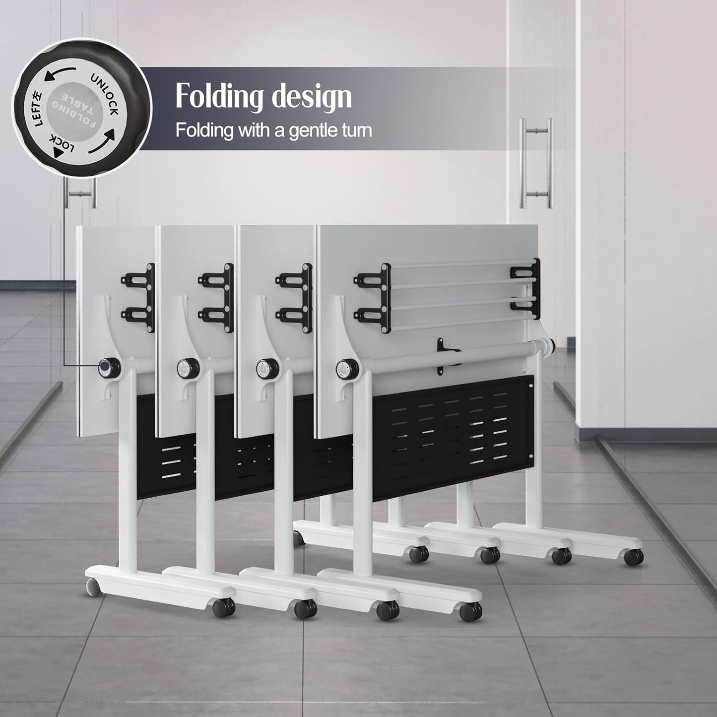 4Pack Conference Room Table, Folding Conference Table for Office Classroom, Mobile Training Tables with Casters Silent Wheels, Large Rectangular Convertible Modular Seminar Tables (L63in)