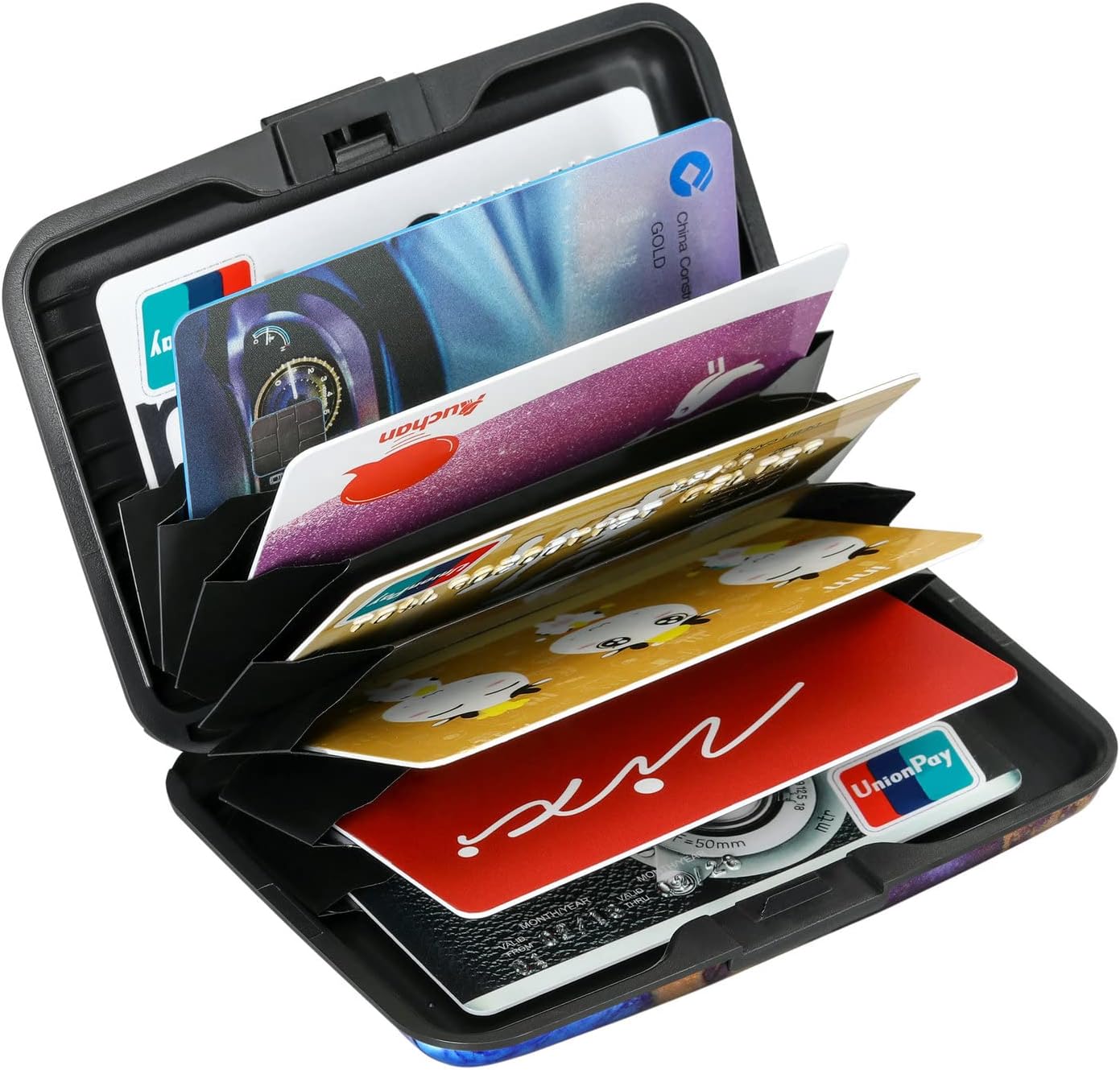 ELFISH Mini RFID Aluminum Wallet Credit Cards Holder Business Card Case Metal ID Case for Men Women（Light Purple Marble