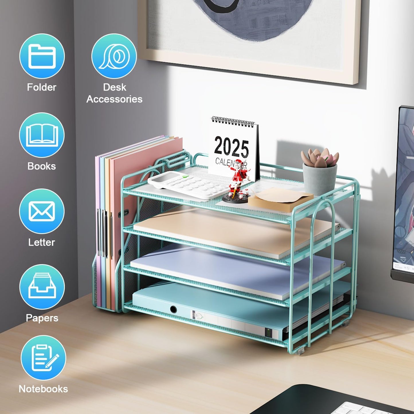 gianotter 4-Tier Paper Organizer With Magazine Holder, Desk Organizers and Accessories, Blue Desk Accessories, File Organizer for Office Supplies Storag(Blue)