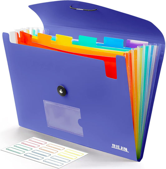 Accordian File Organizer 7 Pocket Expanding File Folder with Labels, Plastic Expandable File Folder for Documents Letter Size A4 Papers - Blue