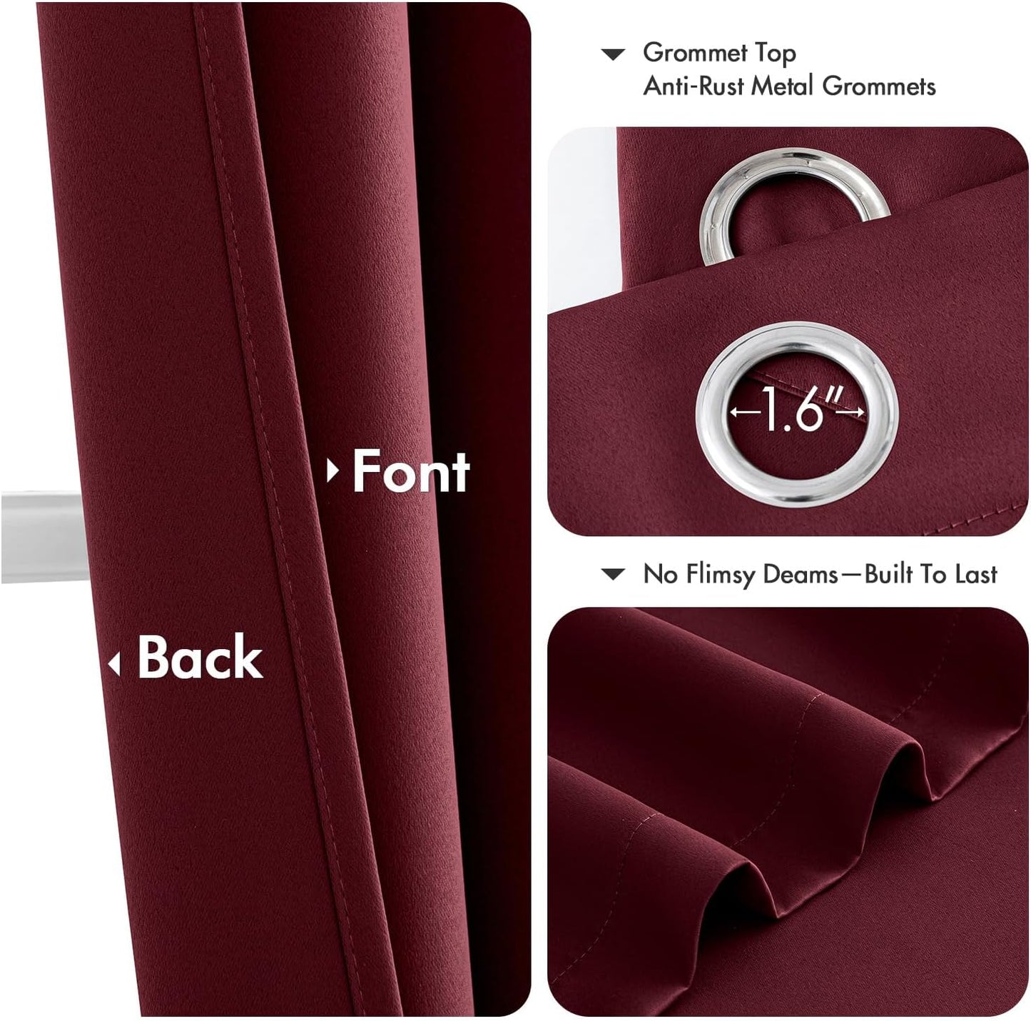 MIULEE Burgundy Red Blackout Curtains - Thermal Insulated Bedroom Curtains Room Darkening Drapes for Living Room Kitchen Grommet Top Light Blocking Window Treatment, 40 x 45 Inches Long, 2 Panels