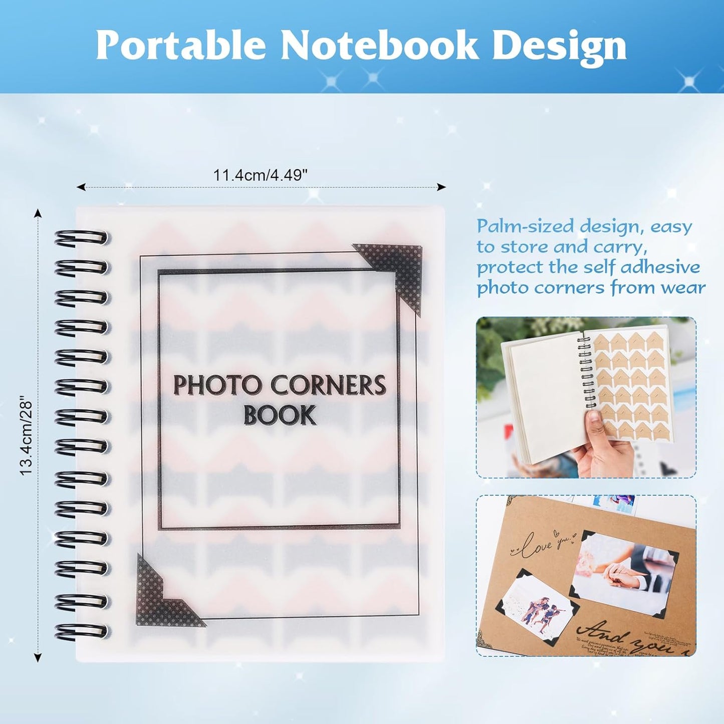 GOONAVI 15 Sheets 360 PCS Black Acid-Free Photo Corners Notebook, Self-Adhesive Photo Corners for DIY Photo Album Journal, Photo Corner Stickers for Trip Journal Memory Book