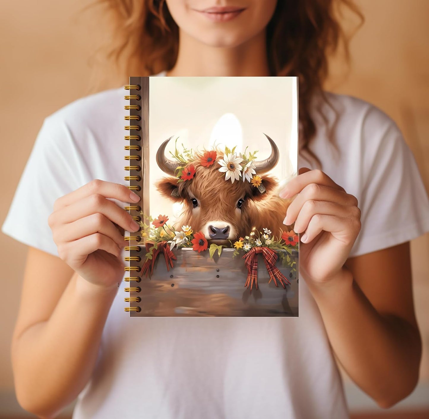 Floral Highland Cow Notebook - Western Cow Notebook, Highland Cow Office Supplies, Highland Cow Gifts, Cow Lover Gifts, Cute Cow Stuff, Farmhouse Highland Cow Spiral Notebook 5.5x8.3