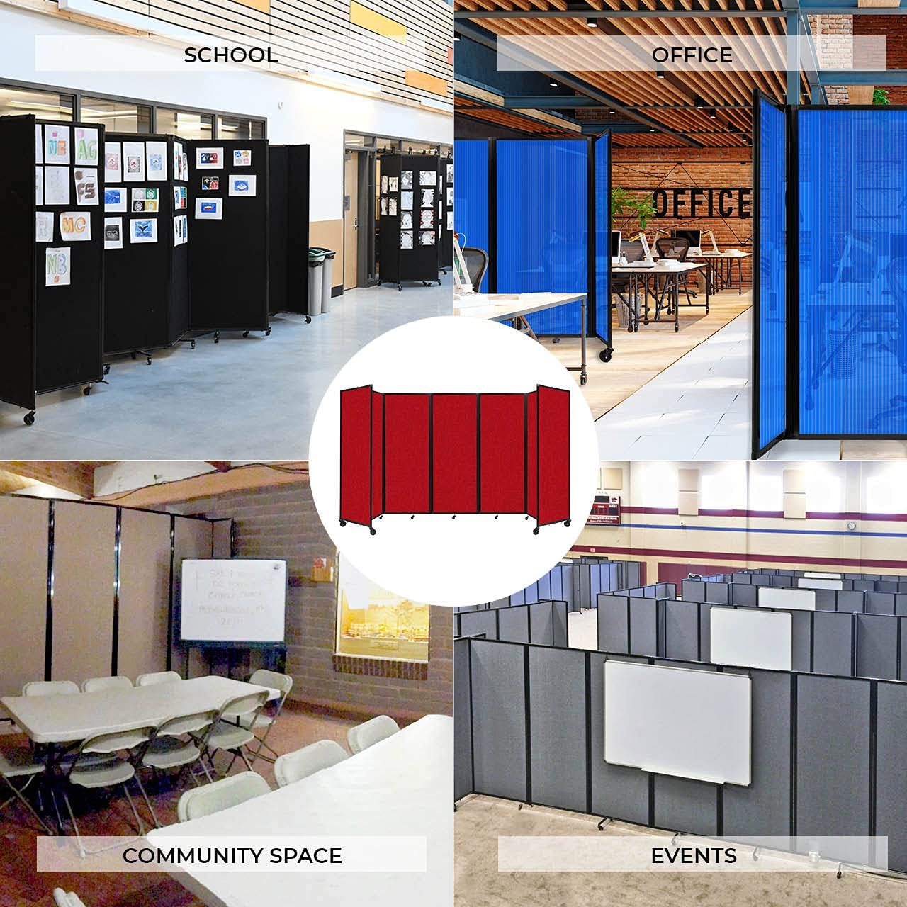 Versare Room Divider 360 Portable Wall Partition | Folding Panels | Large Freestanding Divider | Locking Wheels | Temporary Room Separator | 25' x 7'6'', Navy Blue