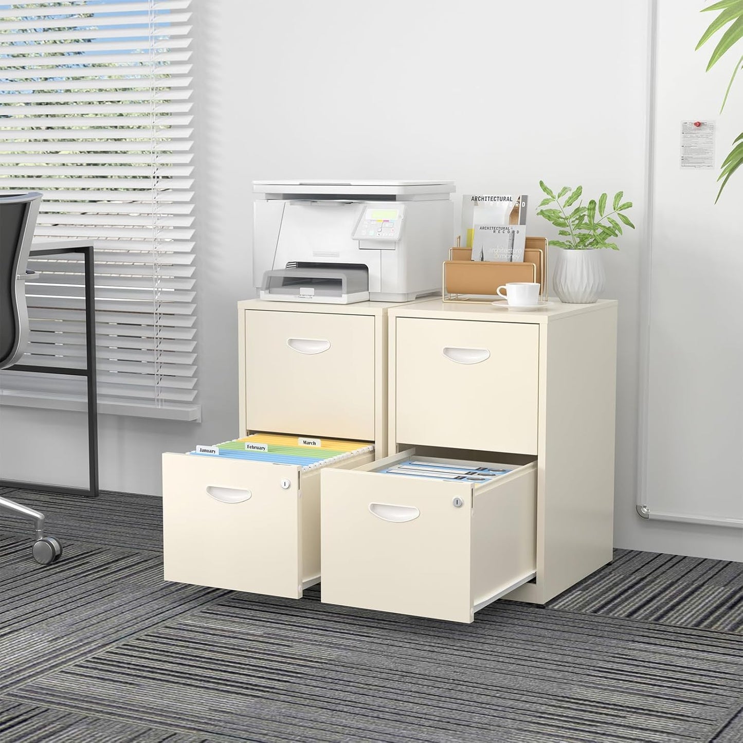 2 Drawer File Cabinet with Lock,Metal File Cabinets for Home Office,Two Drawers Cream Filing Cabinets for Home Office, Office File Cabinets for Hanging Letter,Easy Assemble
