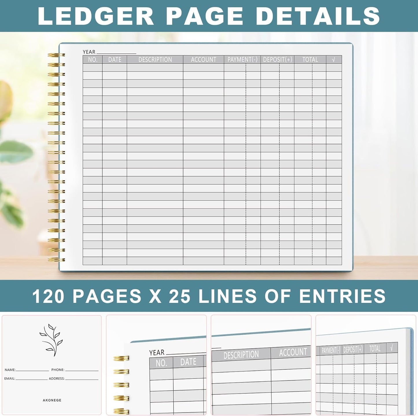 Accounting Ledger Book for Small Business Bookkeeping Personal Use, Horizontal Expense Tracker Notebook for Family Budget, Bookkeeping Record Book Money Expense Income Log Journal, Pastel Blue