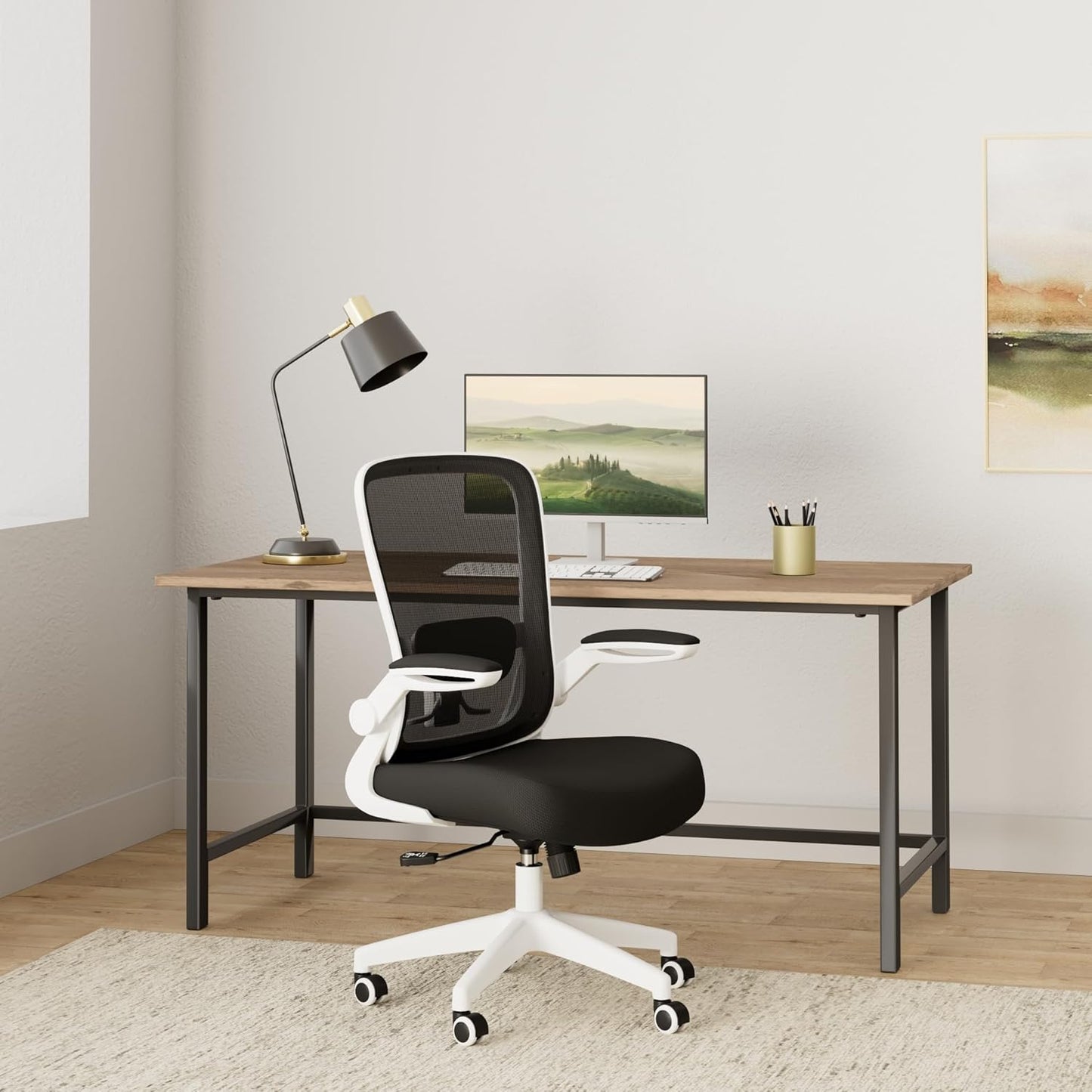 FelixKing Office Chair, Ergonomic Desk Chair Breathable Mesh Chairs with Adjustable High Back Lumbar Support Flip-up Armrests, Executive Swivel Comfy Task Computer Chairs for Home Office White