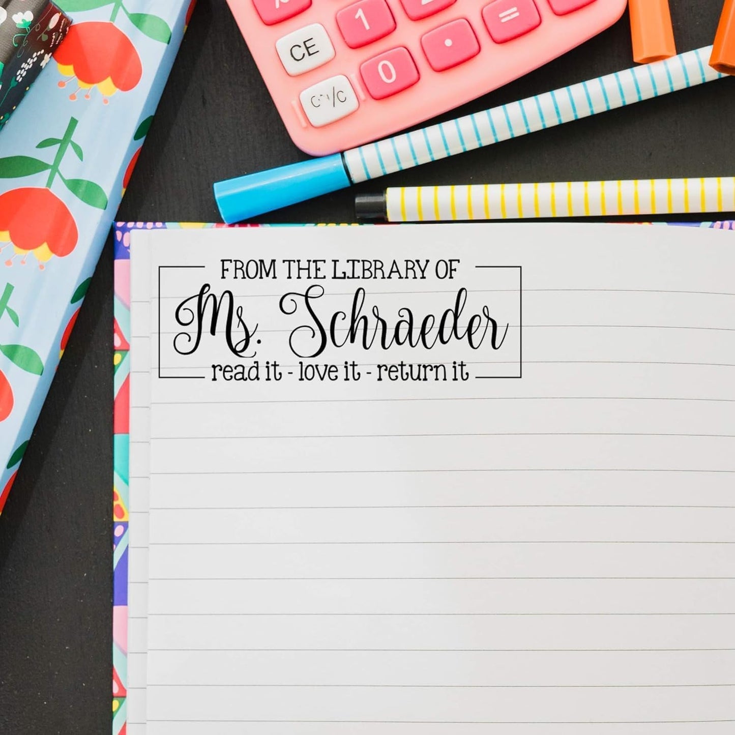 Custom Self-Inking Teacher Stamps | 49 Designs | Fun Phrases | Grading Made Easy | Classroom and Library Book Stamps (From The Library of - Read, Love, Return, Large)