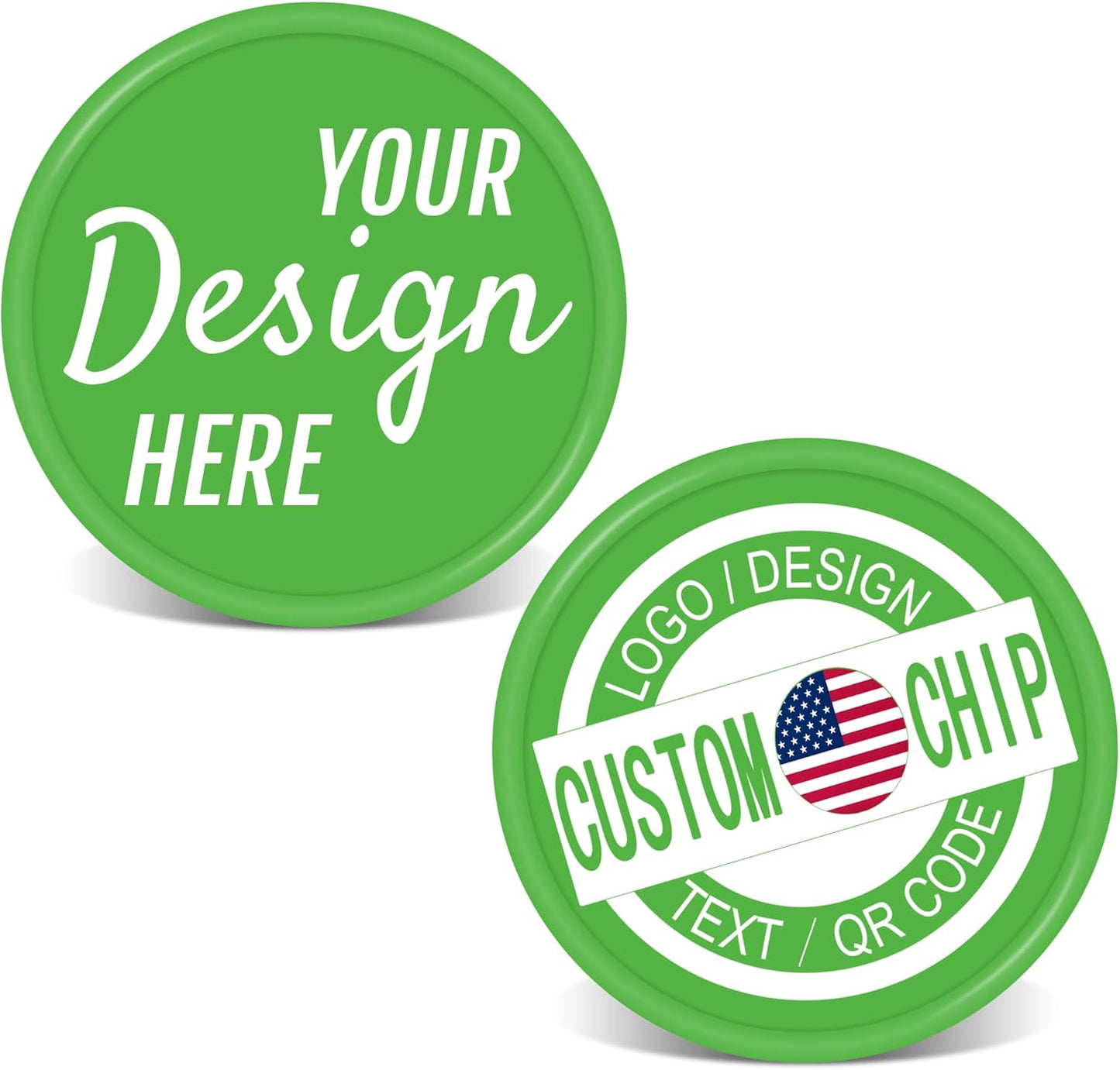 500 Personalized Plastic Chips, Custom Poker Chip, Print Your Logo Image or Text, Good for Golf Ball Markers, Challenge Coins, Business Cards, Drink Tokens