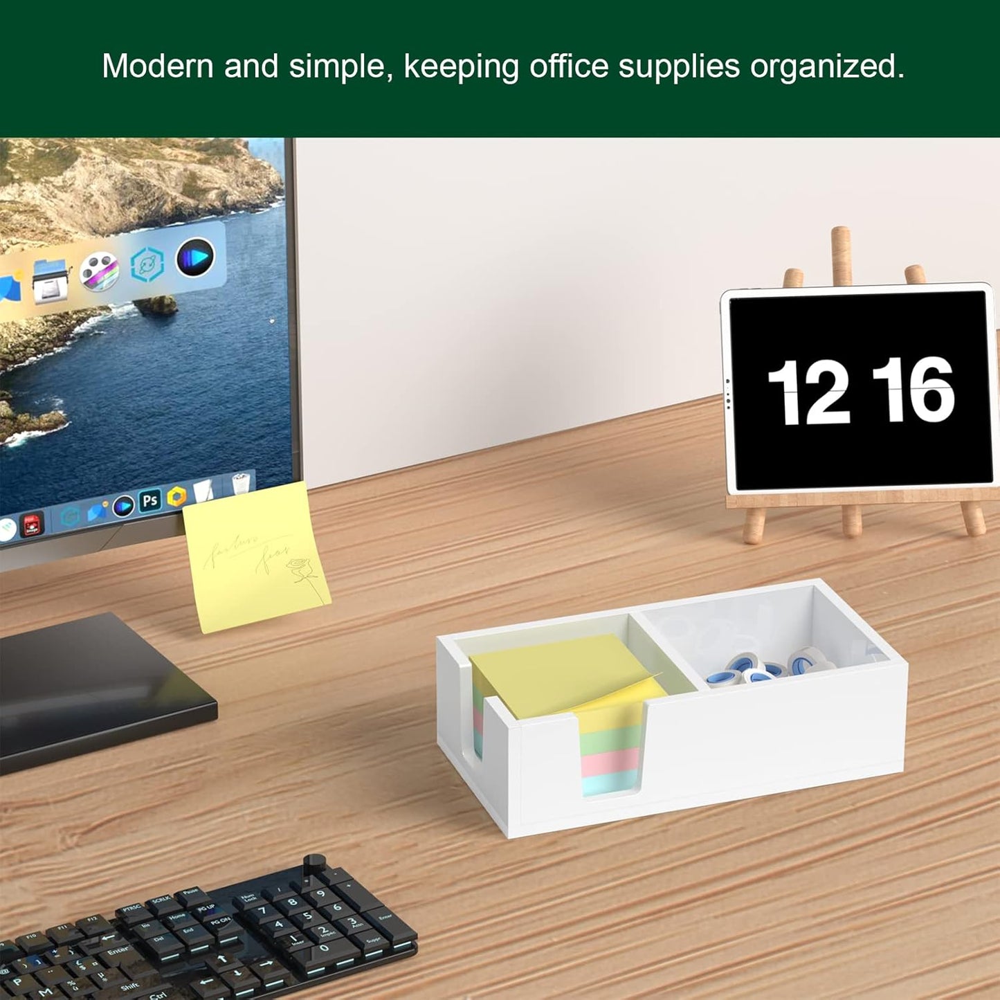 Acrylic Sticky Note Holder, Self-Stick Note Pad Holder W/O Pads - Note Dispenser Memo Pad Holder Desk Organizer for School Office Home (3''x3'' 2IN1 White)