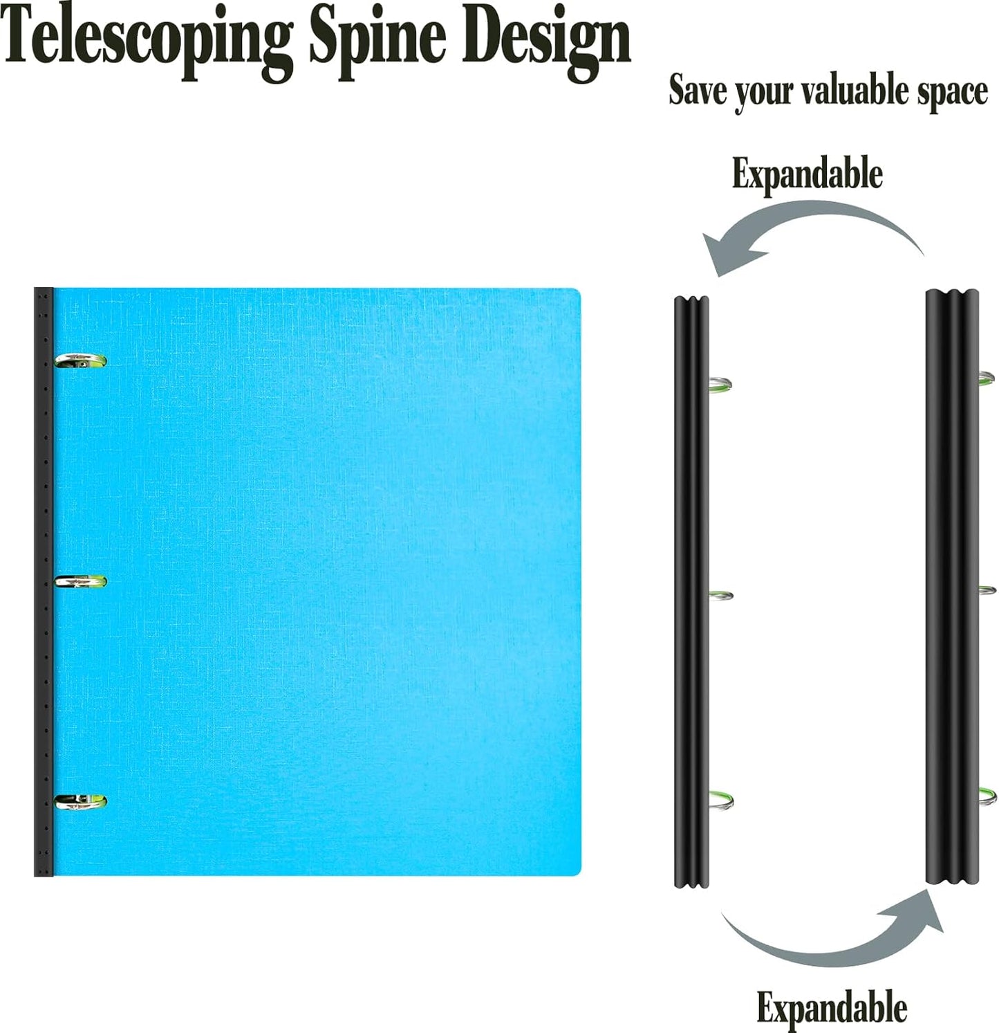INFUN Telescoping 3 Ring Binder - 12 PCS, Portable 0.75 inch Plastic 3 Ring Binder with Telescoping Spine ，Binders with Foldable Front Cover Holds 8.5" x 11" Paper for School,Office and Homes