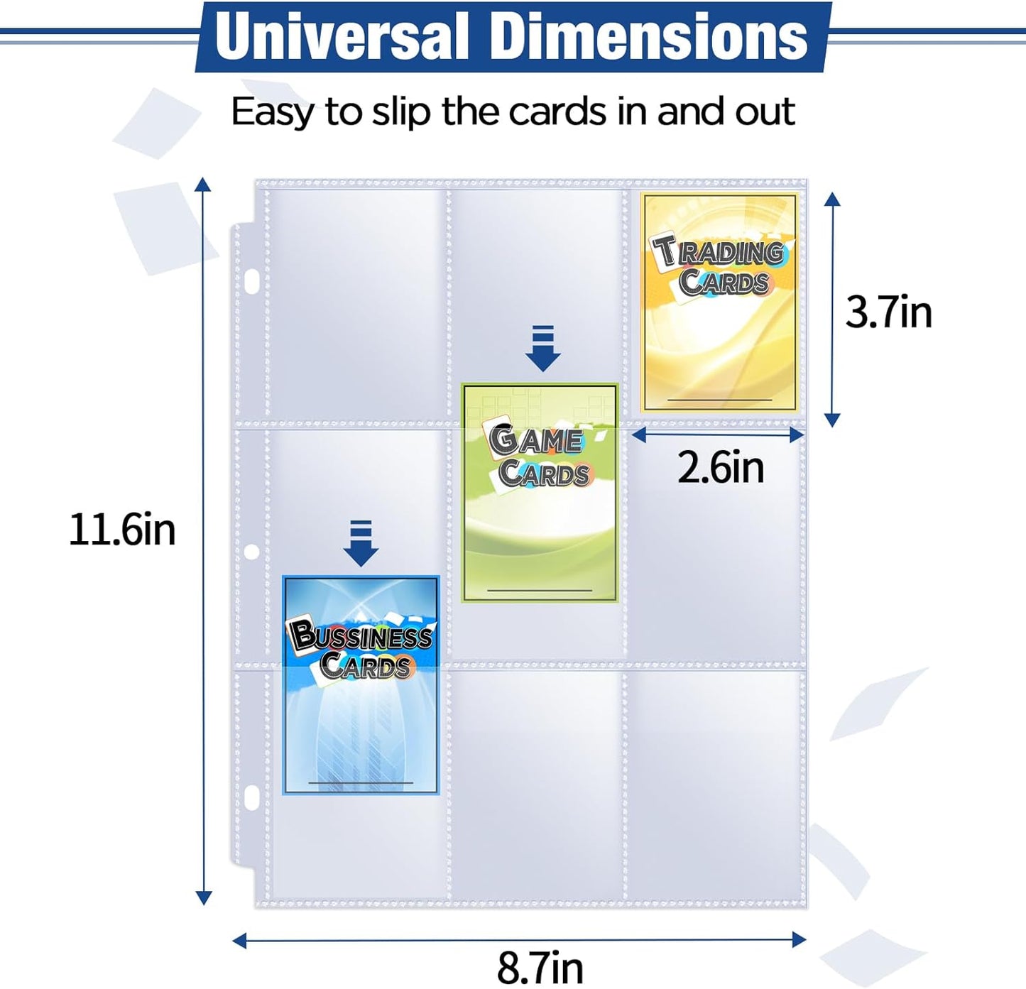 2232 Pockets Double Side Trading Card Sleeves, Fabmaker 9 Pocket Card Sleeves Binder Sheets for 3 Ring Binder, Long-Lasting Trading Card Binder Sleeves Fit for MTG, Baseball, Game, Business Cards