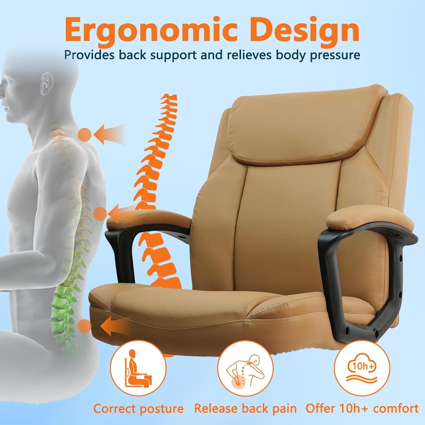 CLATINA Brown Office Computer Chair PU Leather Executive Swivel Adjustable Height Chairs with Upholstery Fixed armrest Mid-Back Leather Thick Cushion Office Chair Brown 4Pack