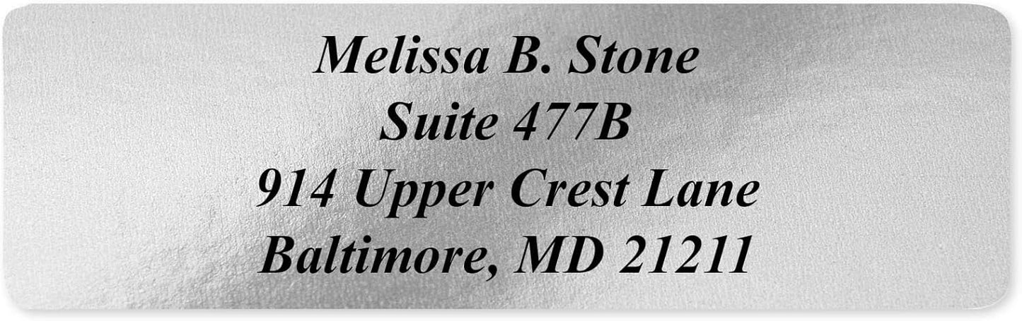 Silver Foil Personalized Return Address Labels with Elegant Dispenser - Roll of 500 Custom Stickers