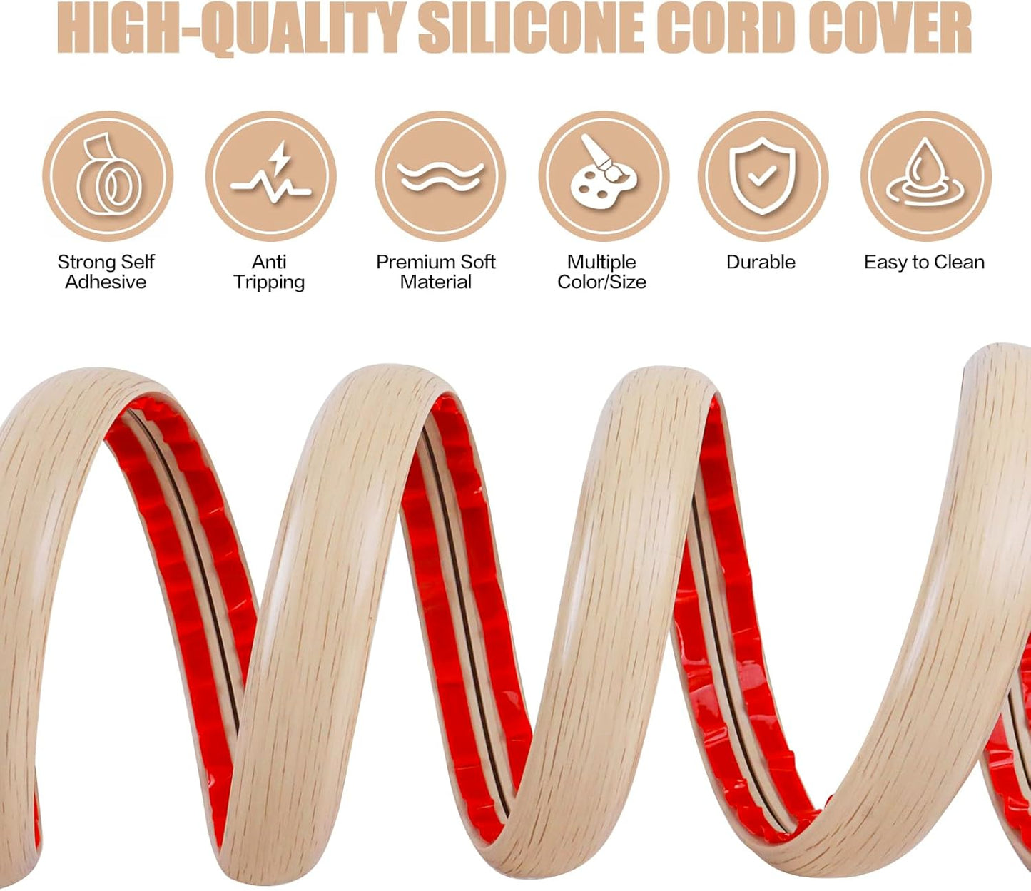 Floor Cord Cover Self Adhesive Cord Hider,3.3FT Cable Management, Extension Strip Protector for Wires, Prevent Cable Trips for Offices, Gyms, Exhibitions Cavity:0.51"(W) x 0.3"(H) Yellow Wood