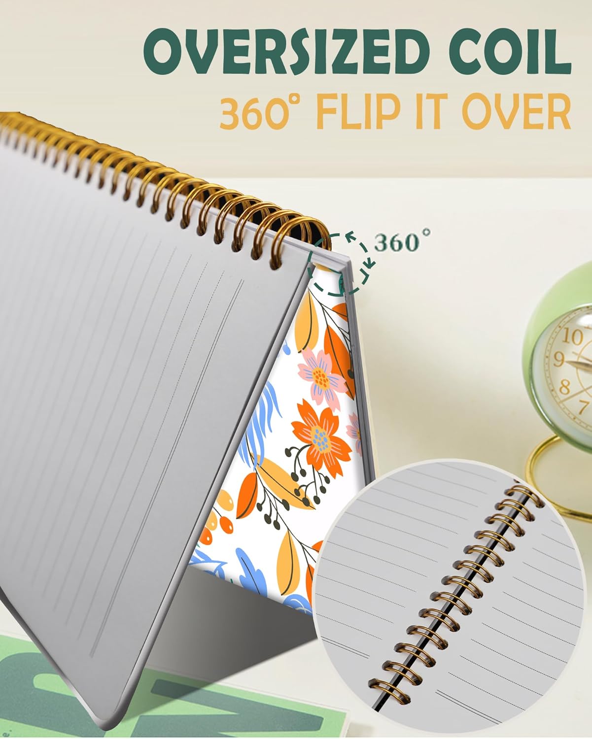 Ruled Spiral Writing Notebook,A5 Hardcover Lined College Journal for Women Lady,Fashion Puppy Watercolor Strong Twin-Wire Binding with Premium Paper,8.4" X 6",Perfect for School,Office,Home Gifts(Colorful Field Floral)