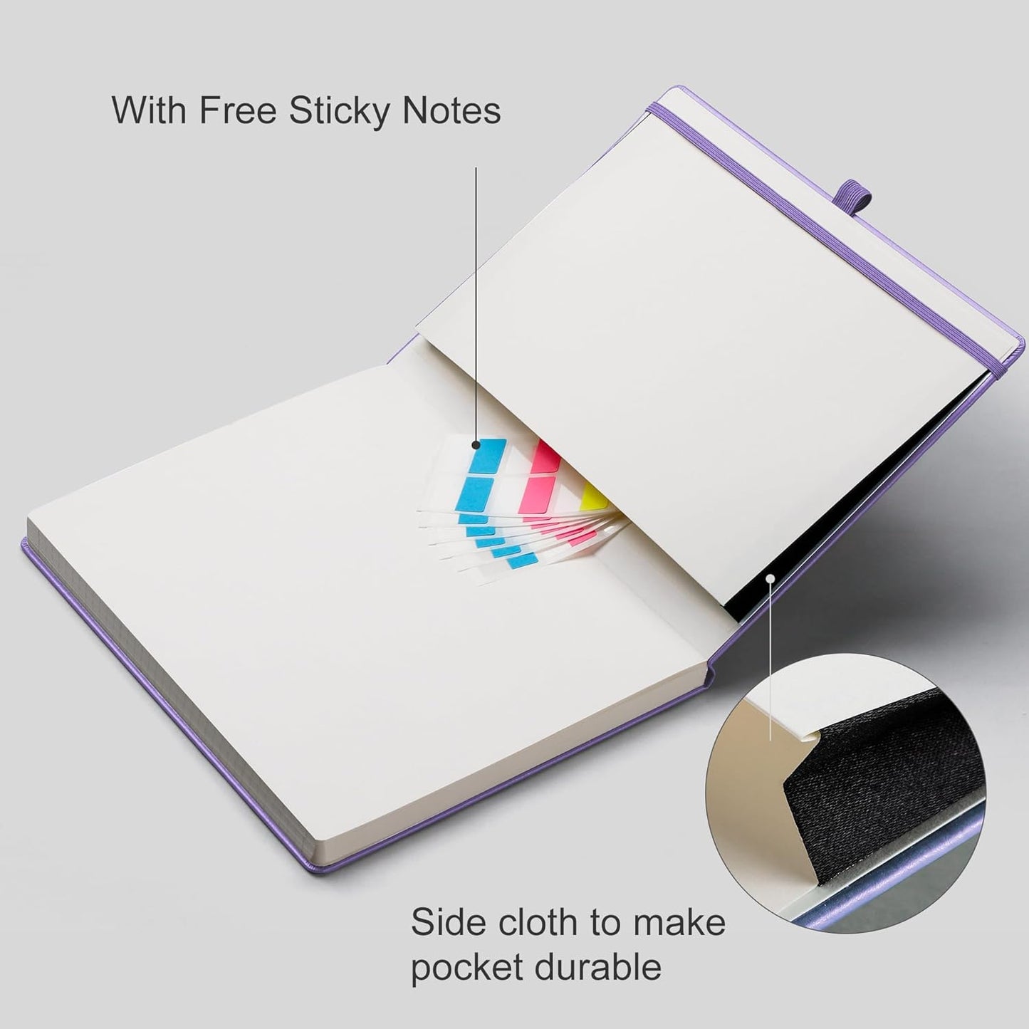 EMSHOI Lined Journal Notebook, 8.5" x 11" Hardcover Leather Journal for Women Men, 192 Pages 100 GSM Thick Paper A4 Large Journals for Writing, College Ruled Notebook for Work, Sticky Notes, Purple