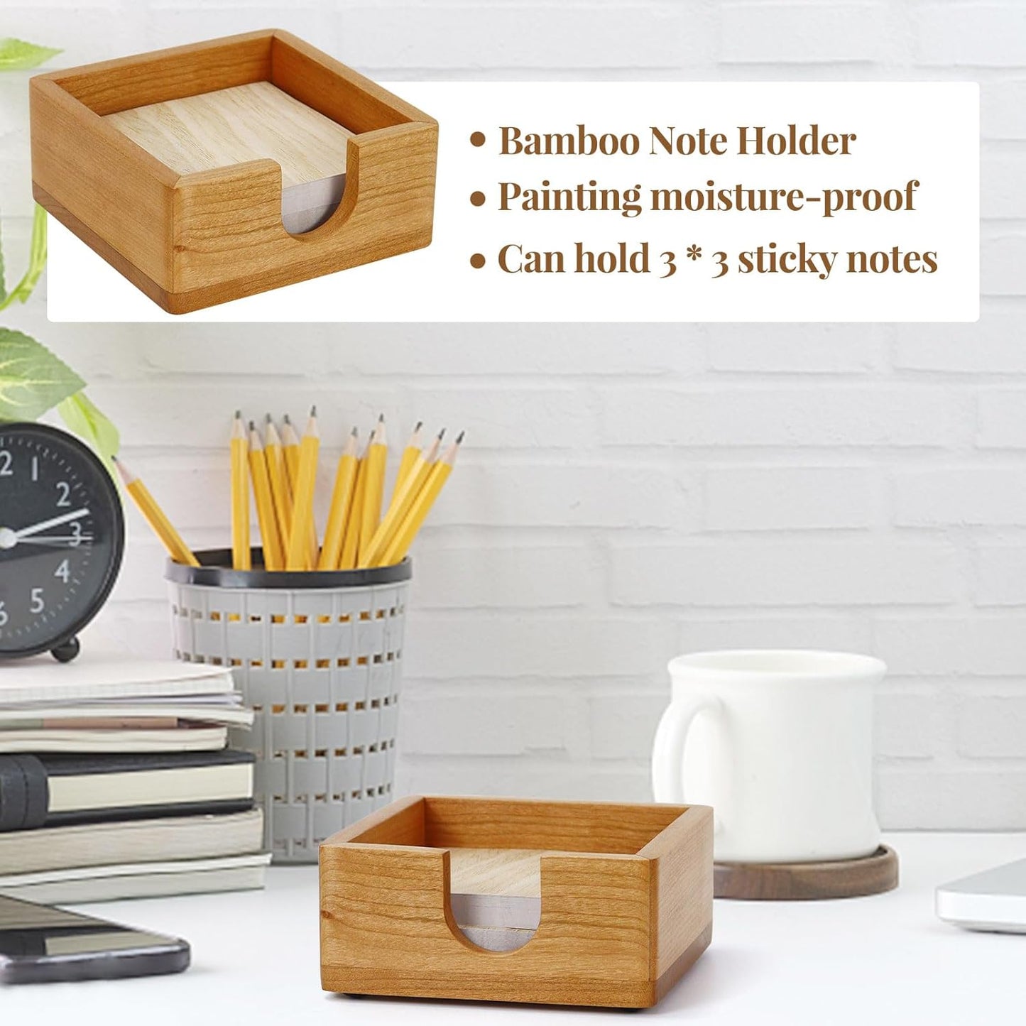 MultiBey Cherry Wood Sticky Note Holder, Self -Sticky Note Pad Holder, Thicked Wooden Post it Note Dispenser Memo Pad Holder, Desktop Accessories Organizer for Office School Home