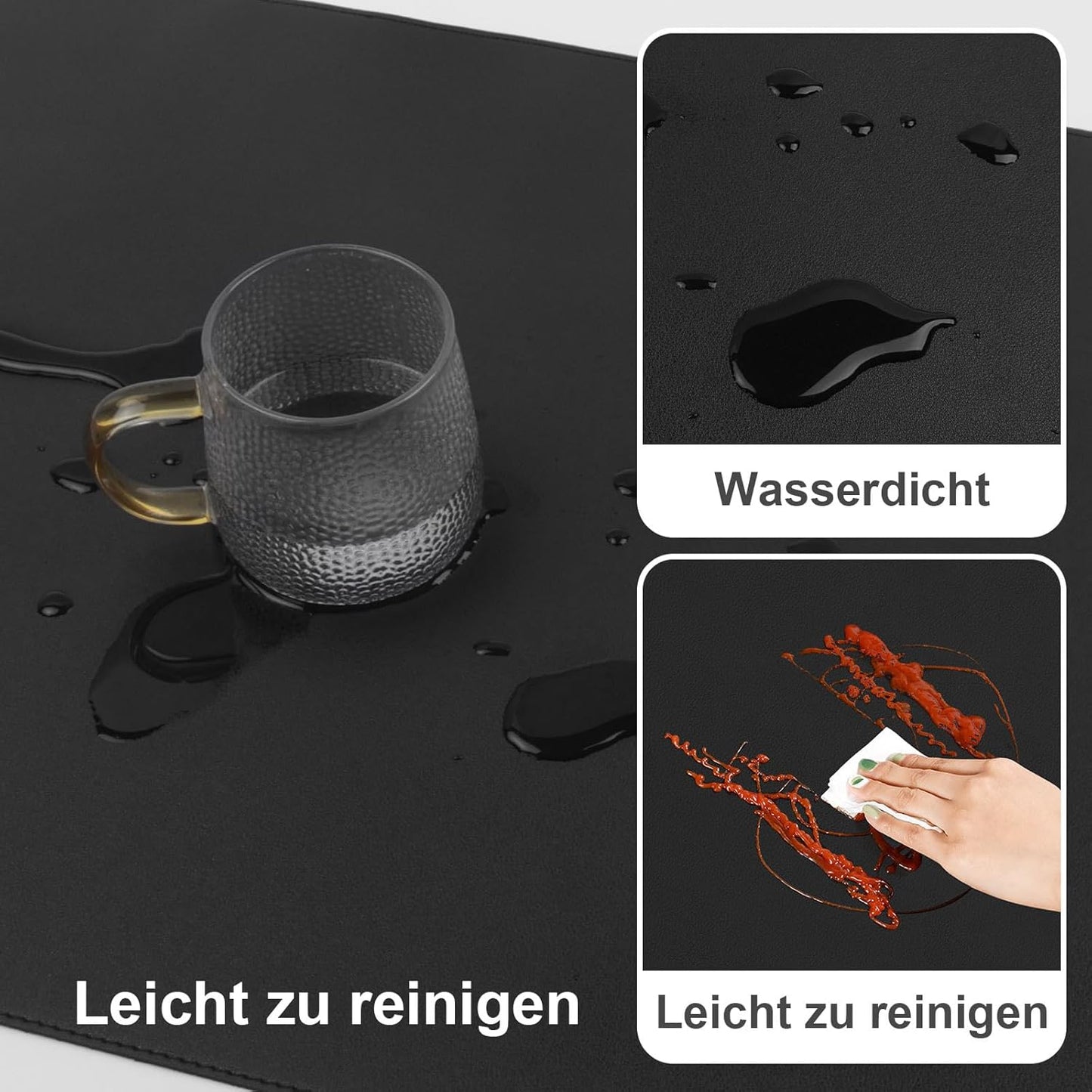 DAWNTREES Desk Mat Protector,PU Leather Desk Pad,Non Slip, Large Mouse Pad and Keyboard Mat, Waterproof Writing Pad for Office and Home (Black,47.2''x23.6'')