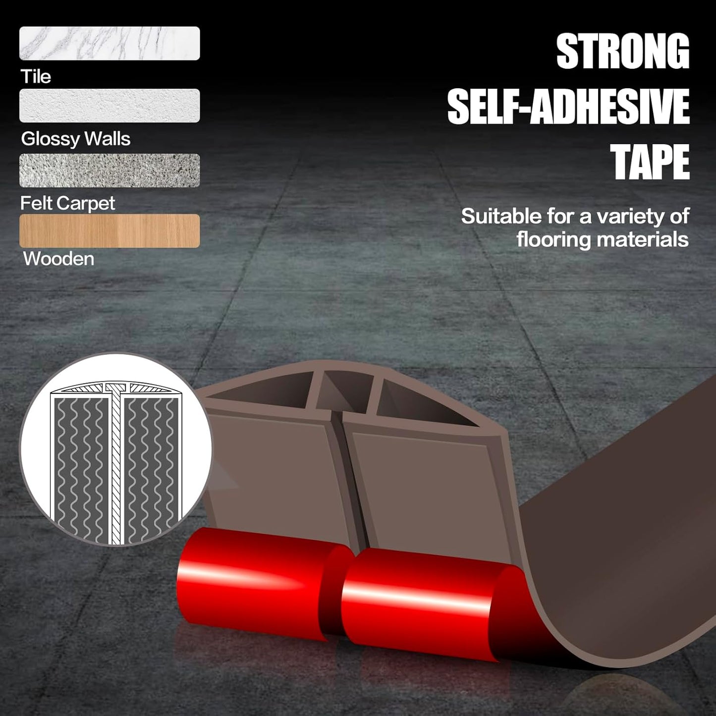 Floor Cord Cover Cable Cavity Self Adhesive Cord Hider Floor 3.3FT Floor Cable Management Power Cord Protector Floor Electric Cord Covers for Offices, Gym, Exhibitions (CoffeeBrown, 1.18" x 3.3')