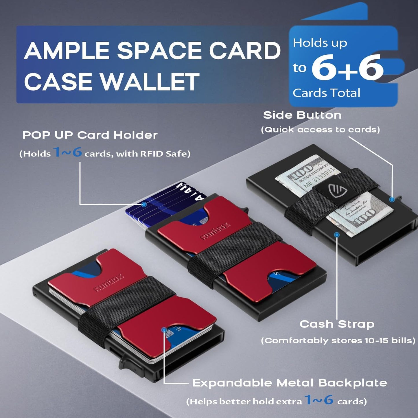 Slim Card Holder Wallet for Men, Minimalist RFID Blocking Wallet with Pop Up Function, Ultra-Thin Design, Metal Business Card Cases holds 12+ Cards, Gifts for Men, Men's Accessories