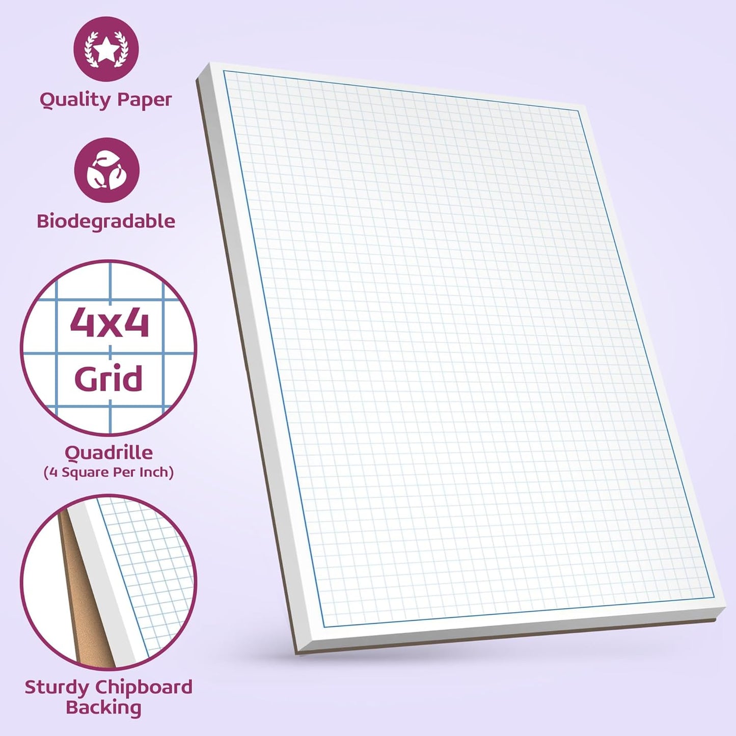 Graph Paper Pad for Blueprint Drawings, Drafting, Engineering Drawing, and Planning - Graph Paper 8.5x11 Blueprint Quadrille Grid Paper Pads with Blue Lines, High Brightness 50 Sheets (5-Pack)