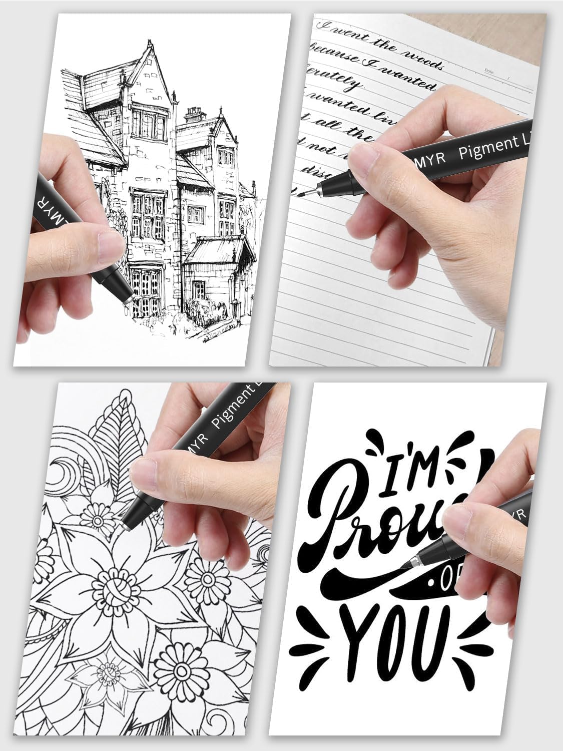 4 Micro Fine liner Drawing Art Pens Calligraphy Pens: 2.0mm Size Black Art supplies Waterproof Archival Black Ink Markers For Artists,Use for Professional Watercolor,Sketching