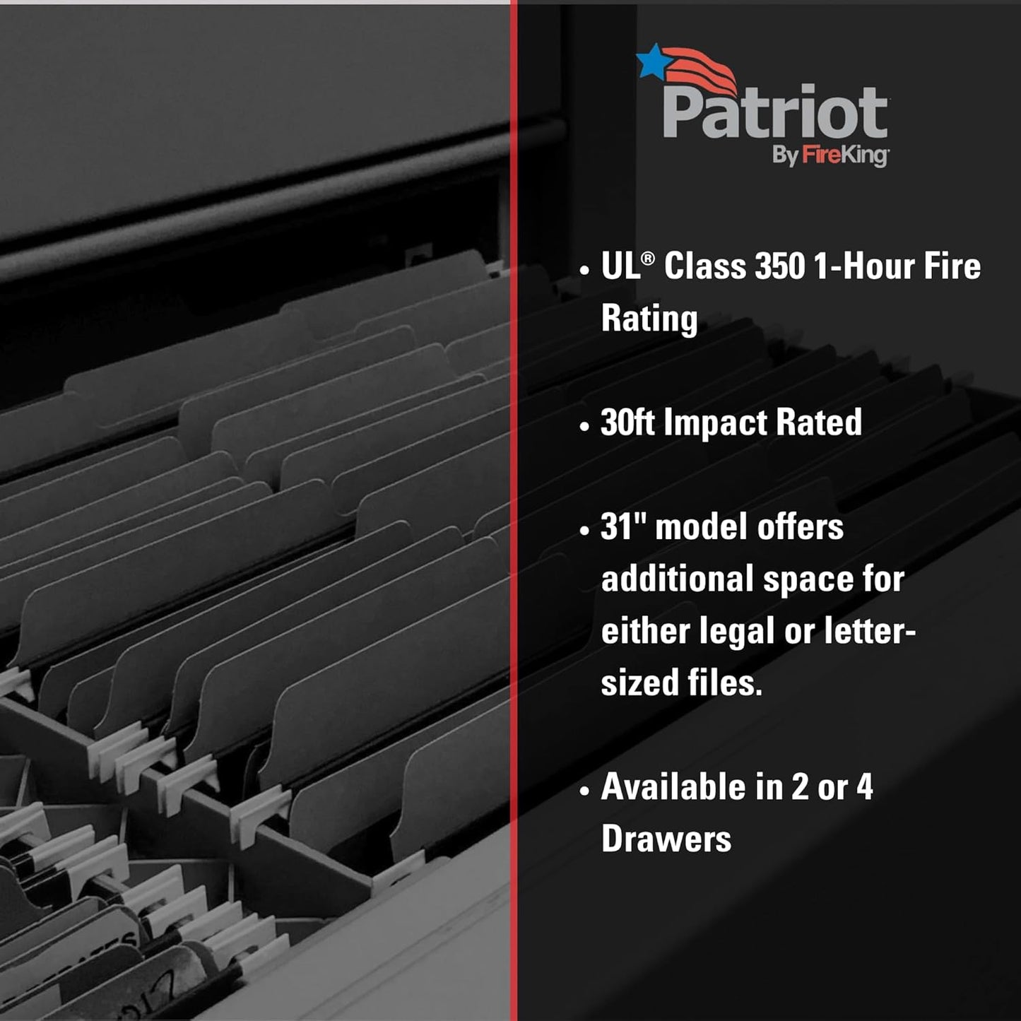 FireKing Patriot Vertical 4 Drawer Legal & Letter Fire Safe File Cabinet, Key Lock, 1 Hour Fire Rated UL Rated & Water Resistant, USA Made, Parchment