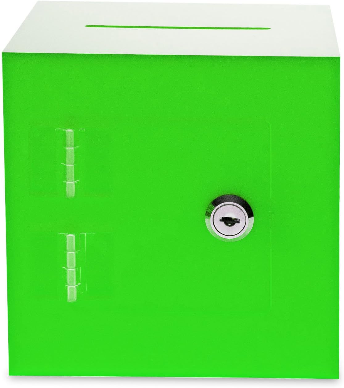 Source One Premium Acrylic Cube Donation Box with Deluxe Rear Open Door and Cam Lock Suggestion Box (6 Inch, Green)