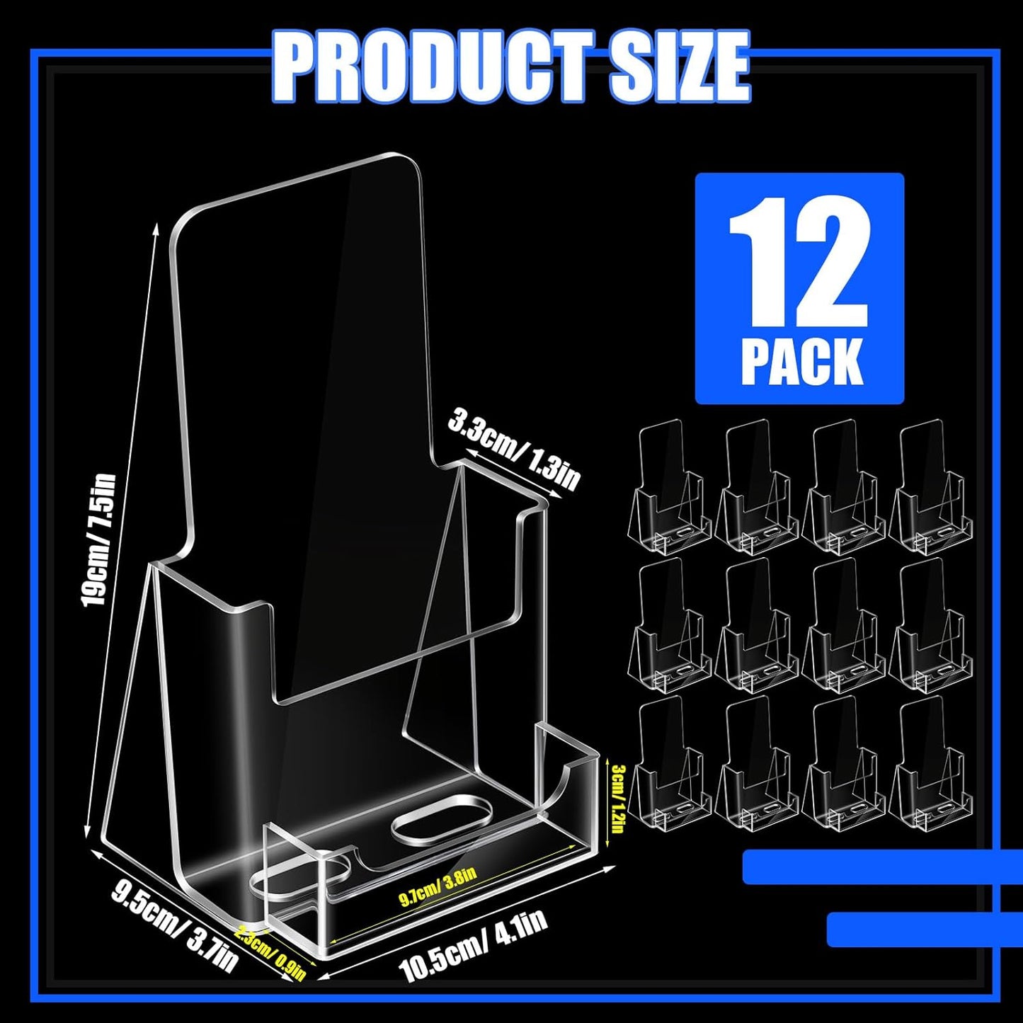 Wenqik Acrylic Brochure Holder with Business Card 4.1 Inch Rack Card Holder Pamphlet Display Stand Organizer for Menu Flyer Magazine Office Booklets(12 Pcs)