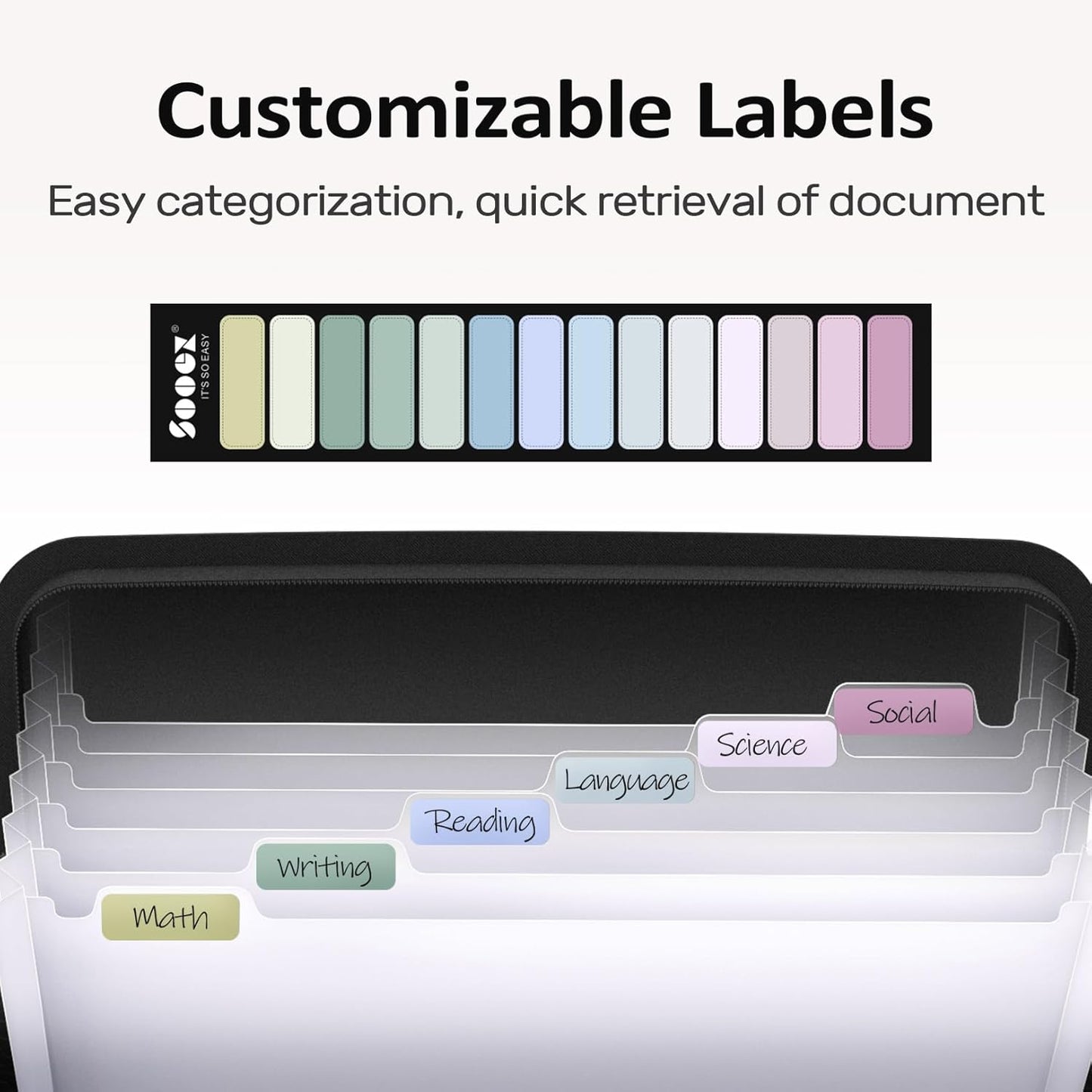 Sooez 7 Pockets Accordion File Organizer, Zipper Expanding File Folder, Heavy Duty Folder Organizer, Sleek Letter Size Accordion Folder, Portable Expandable File Folder for Documents, Purple