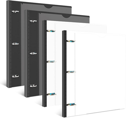 INFUN 1 Inch Telescoping 3 Ring Binder Black+White - 4 PCS， Flexible Binders with Customizable Front Cover and Clear Catalog Pocket,1 inch Binders 3 Ring, 225 Sheet Capacity