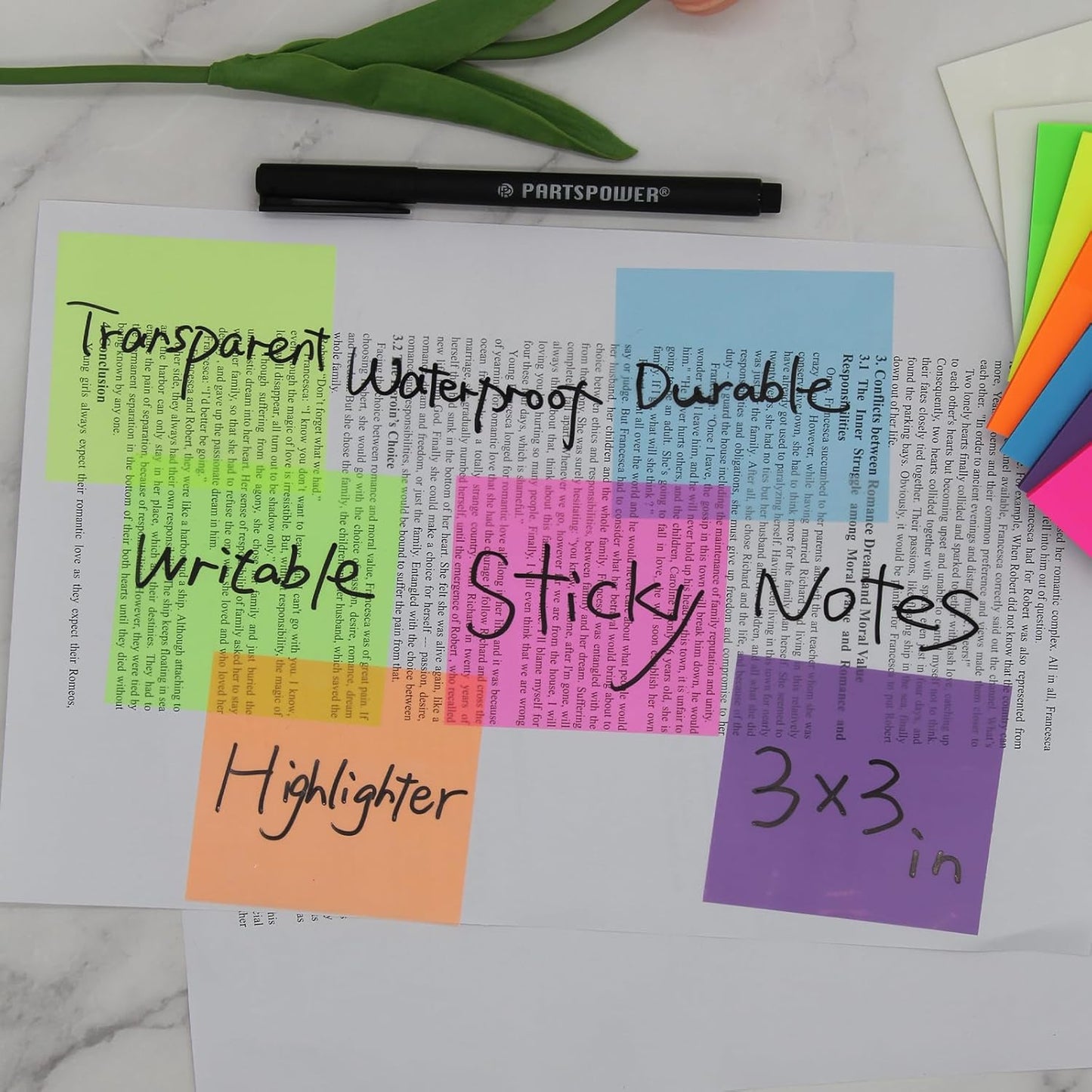 400 Sheets Transparent Sticky Notes, 3x3 inch See Through Sticky Notes, Multi-Colors, for Reading Writing Notes Book Markers, Office School Supplies, 50 Sheets/Pad (8 Pads)