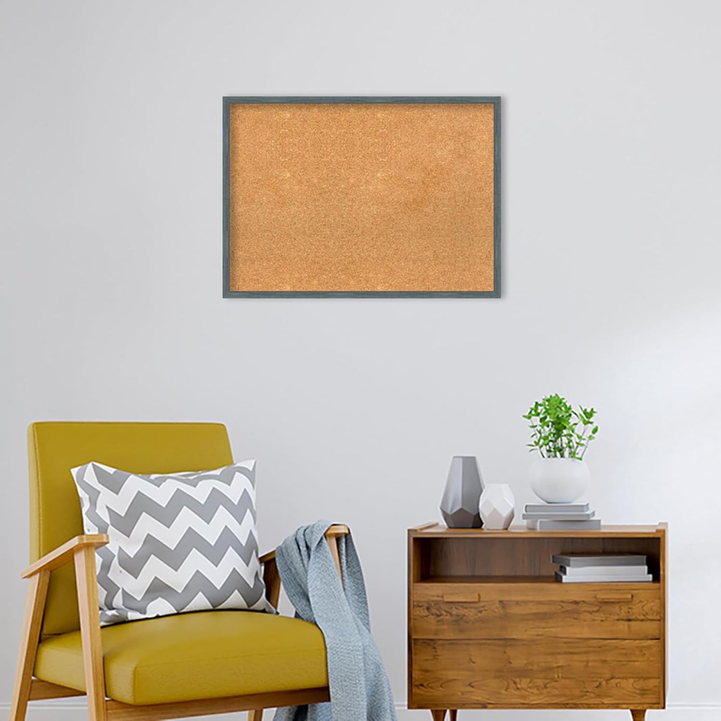 Amanti Art Natural Cork Board for Wall, 21x29 Vision Board with Blue Wood Frame, Medium Corkboard Office Decor for Home Organization, Rustic Farmhouse Corkboard Pinboard to display items for home