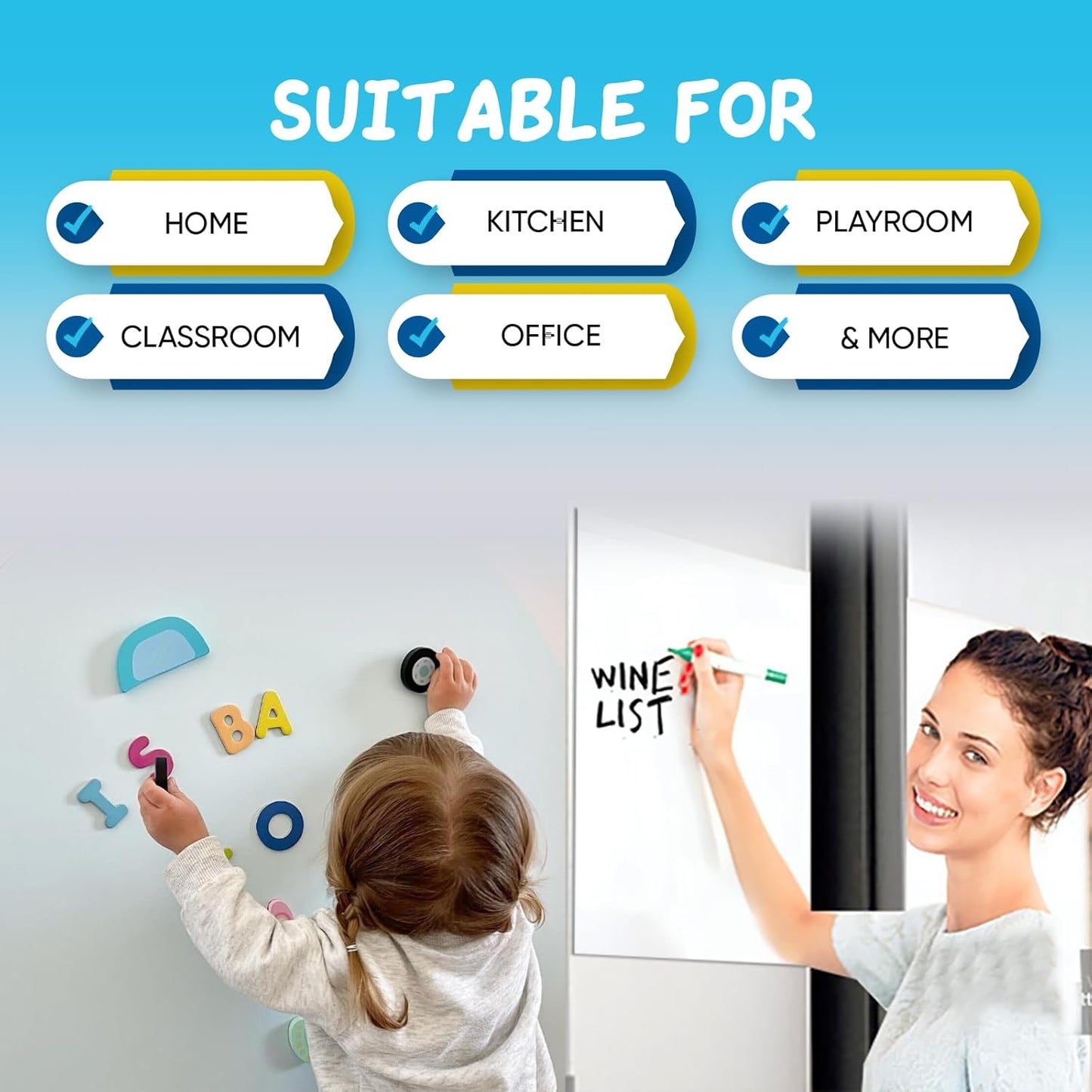 2-Pack, 39" x 18" Magnetic Whiteboard Contact Paper, Adhesive & No Ghosting Magnetic Dry Erase White Board Sticker for Wall Ideal for Playroom Home Office