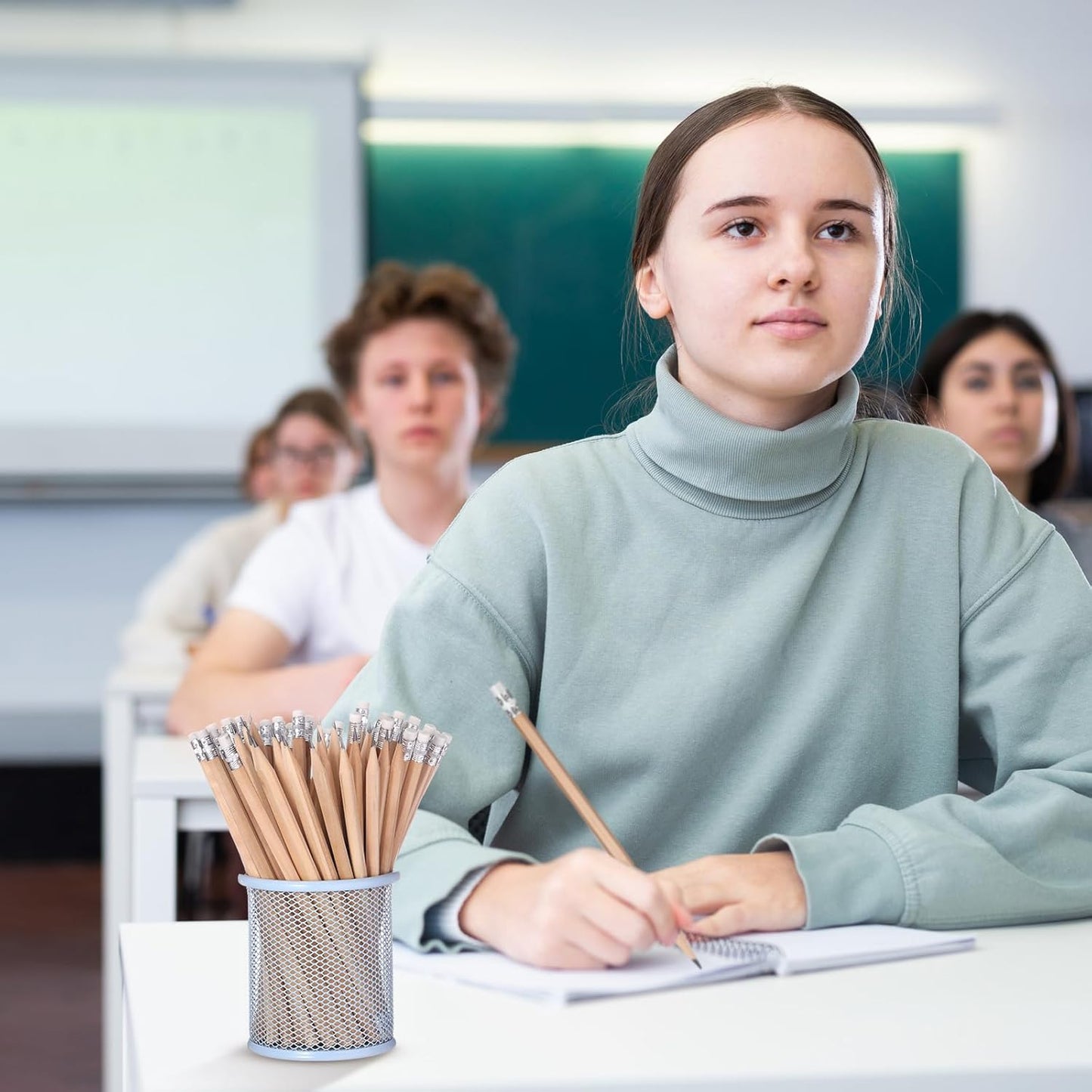 TecUnite 60 Pcs HB Pencils #2 Unsharpened Wood Cased Pencils with Eraser Hexagonal Pencil Cute Graphite No 2 Pen for Adults Gifts Exam School Office Sketching Learning (Wood Color, Silver)