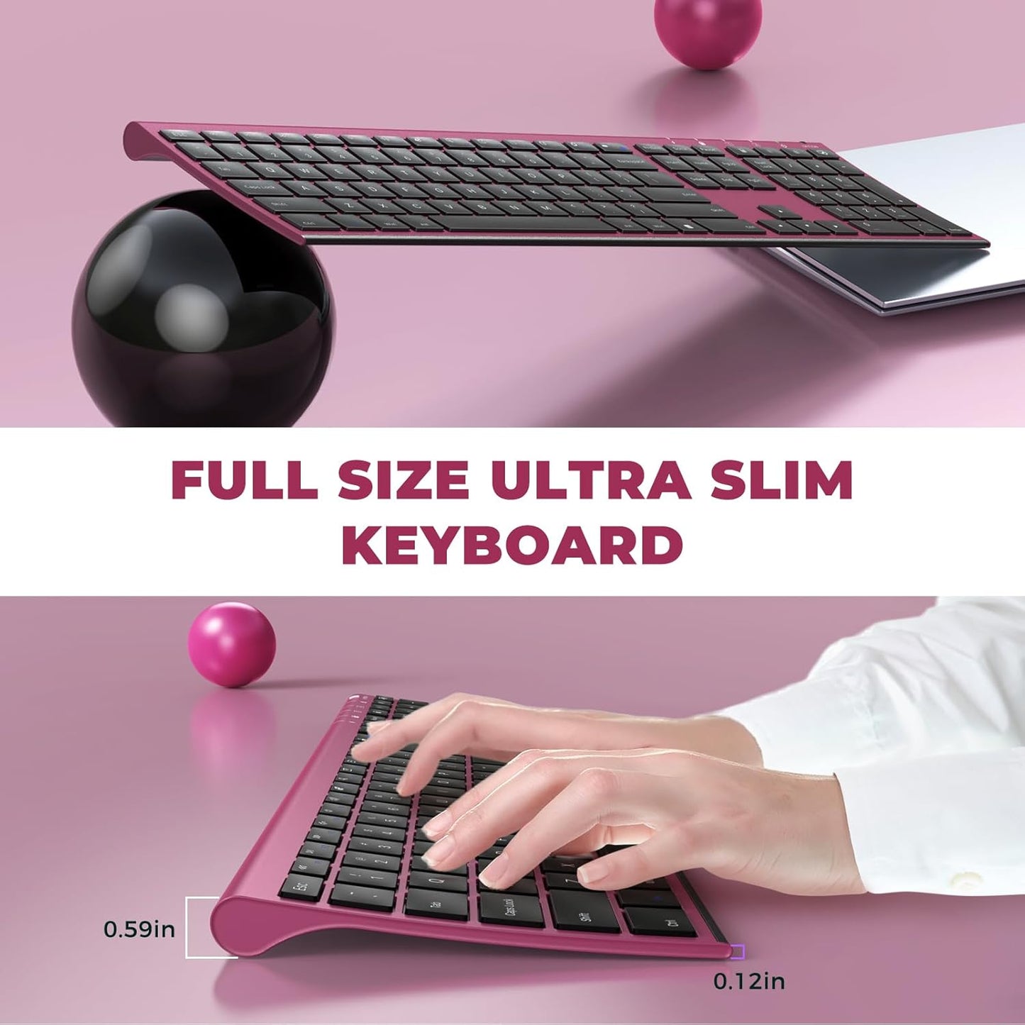 Wireless Keyboard and Mouse, Vssoplor 2.4GHz Rechargeable Compact Quiet Full-Size Keyboard and Mouse Combo with Nano USB Receiver for Windows, Laptop, PC, Notebook-Black and Wine Red
