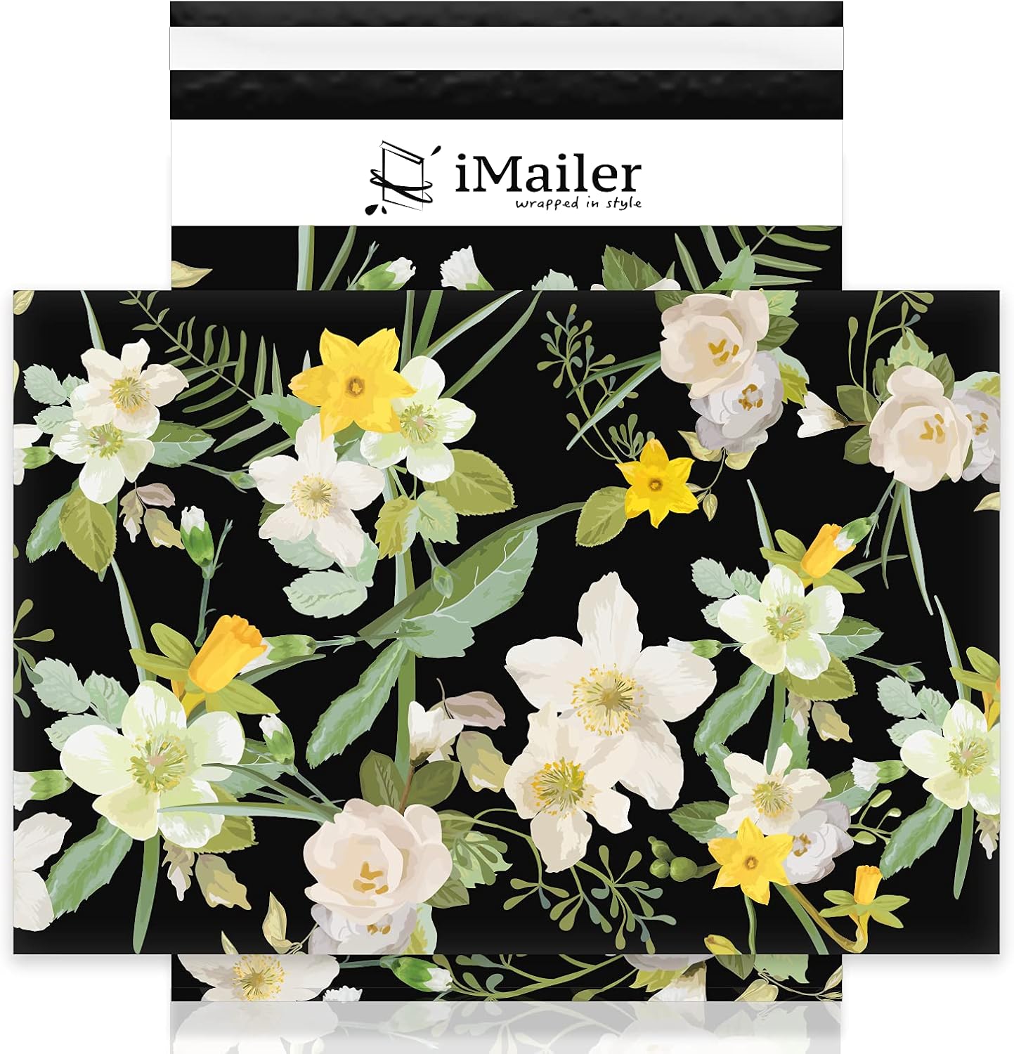 100 Count - 14.5 x 19 inch Poly Mailer Mailing Shipping Black Flower Envelope Package Bags-Self Seal…