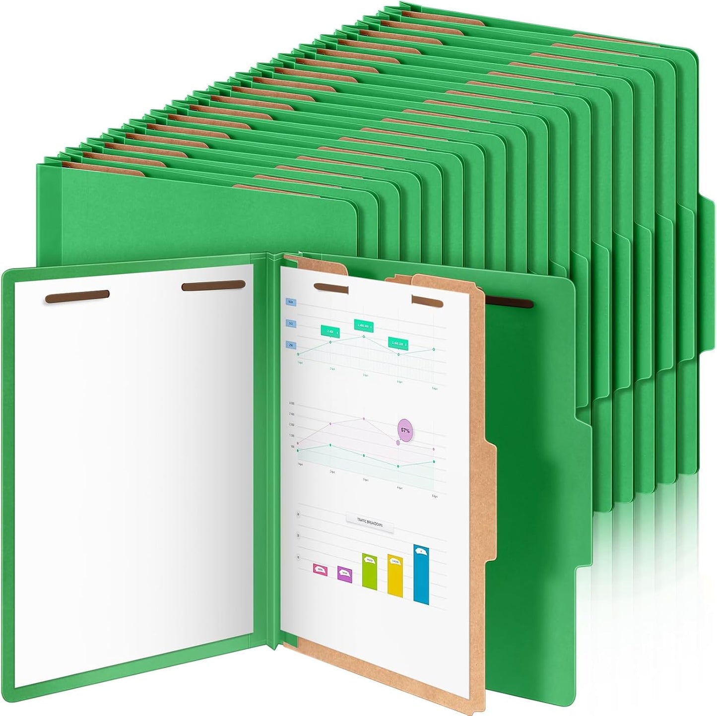 36 Pcs Classification Folders Letter Size, 1 Divider Pressboard File Folder with Fasteners, Expanding File Organizer Bulk for Teachers, Clergy, Office, Church, Christmas Donations (Green)